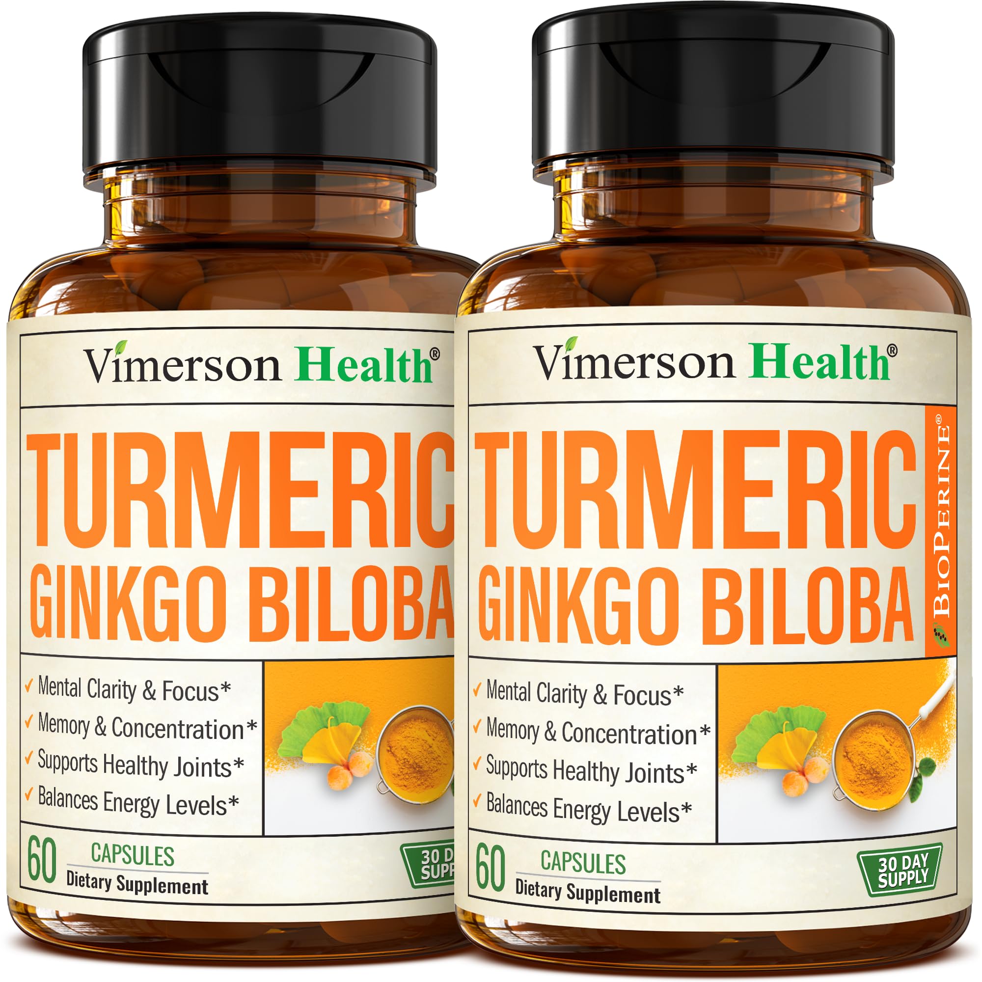 Vimerson Health: bouteille ginkgo-biloba capsules pour concentration et clarté mentale.