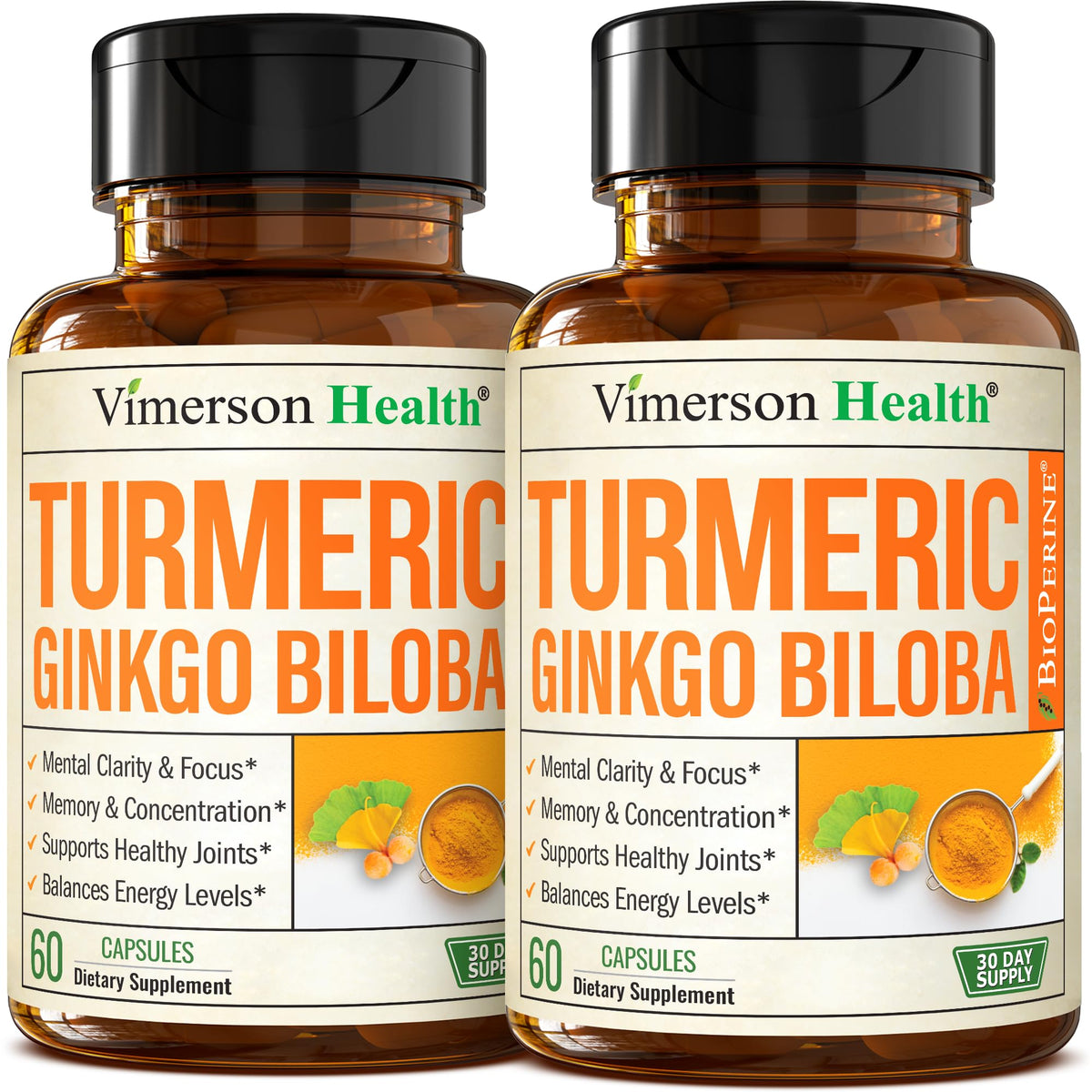 Vimerson Health: bouteille ginkgo-biloba capsules pour concentration et clarté mentale.