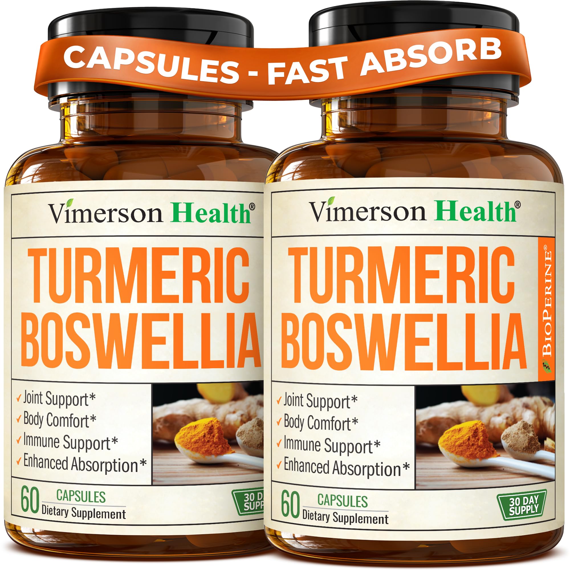 Vimerson Health: capsules curcuma boswellia gingembre pour soutien articulaire et mobilité.