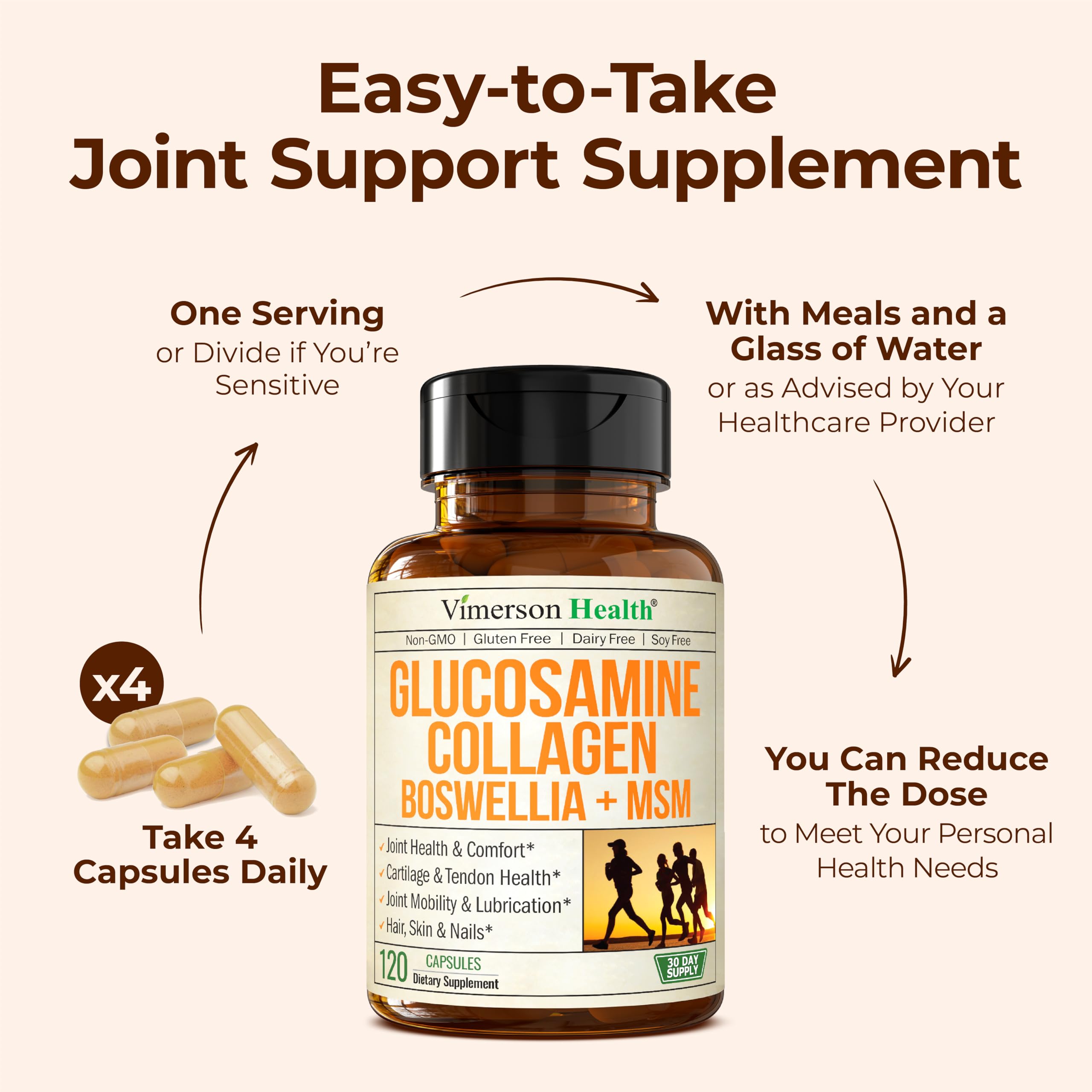 Capsules Vimerson Health faciles à avaler pour le rituel quotidien.