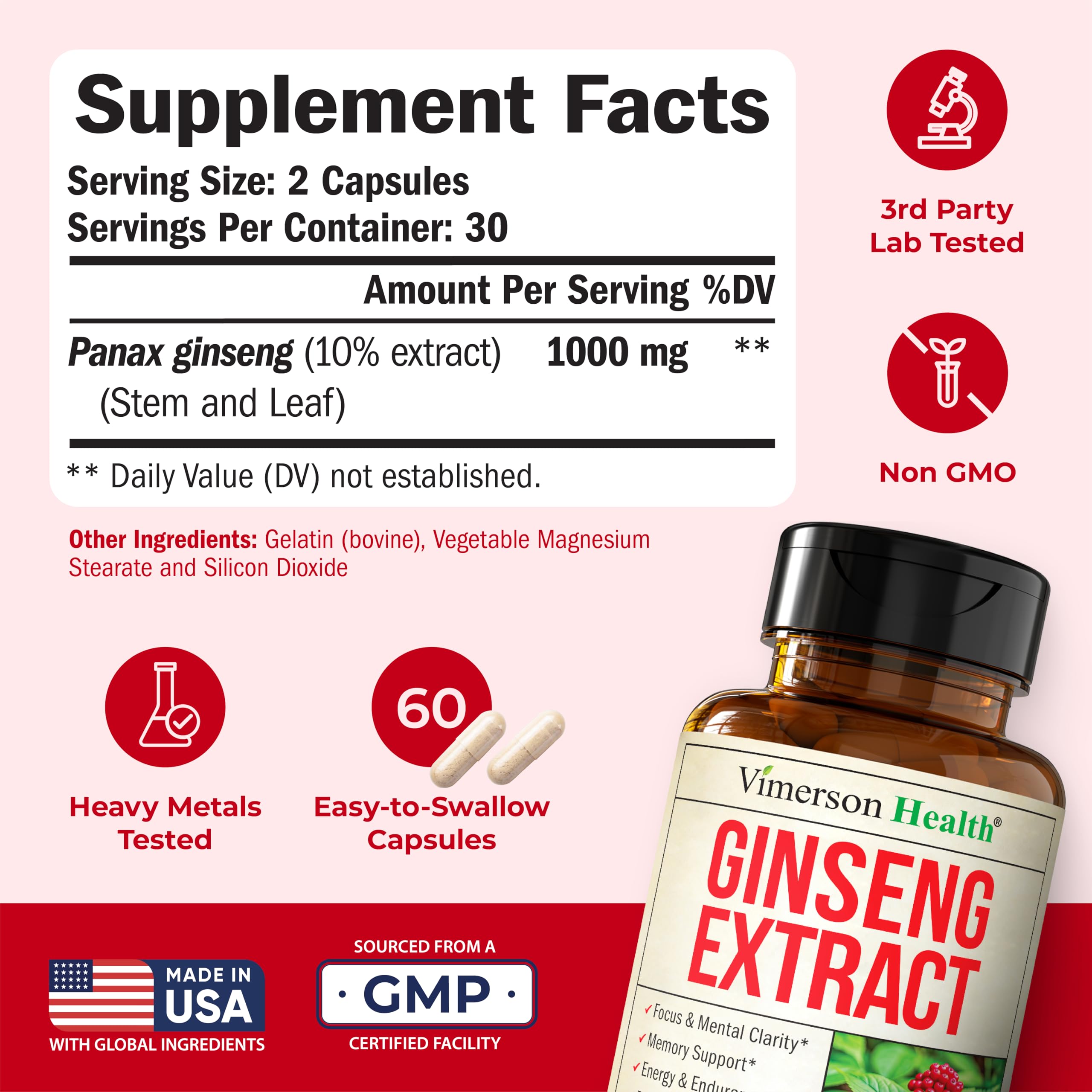 Vimerson Health Ginseng – racine asiatique, énergie et clarté mentale potentielles