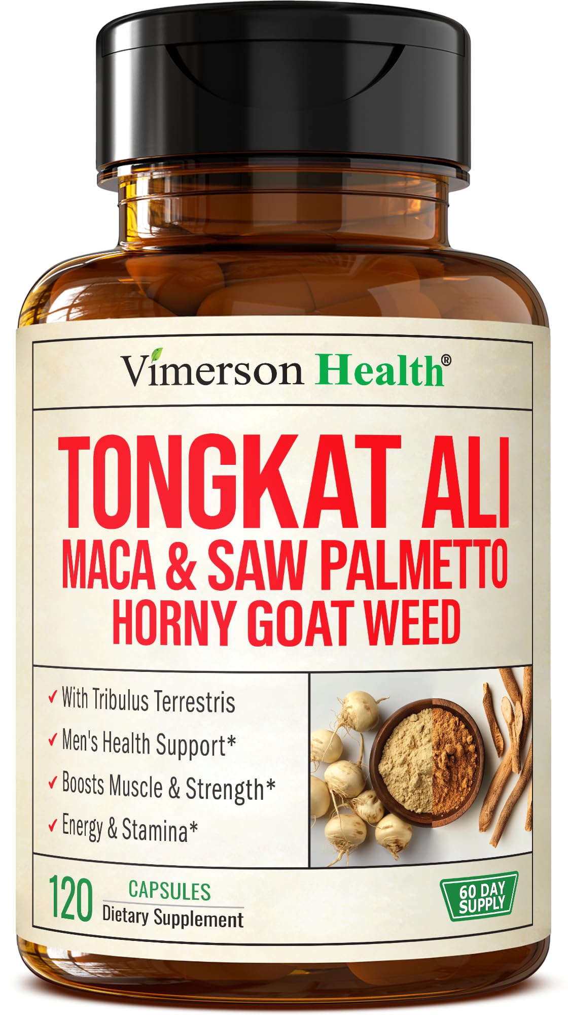 Vimerson Health HornyGoatWeed — bouteille, énergie potentielle pour entraînements et journée active.