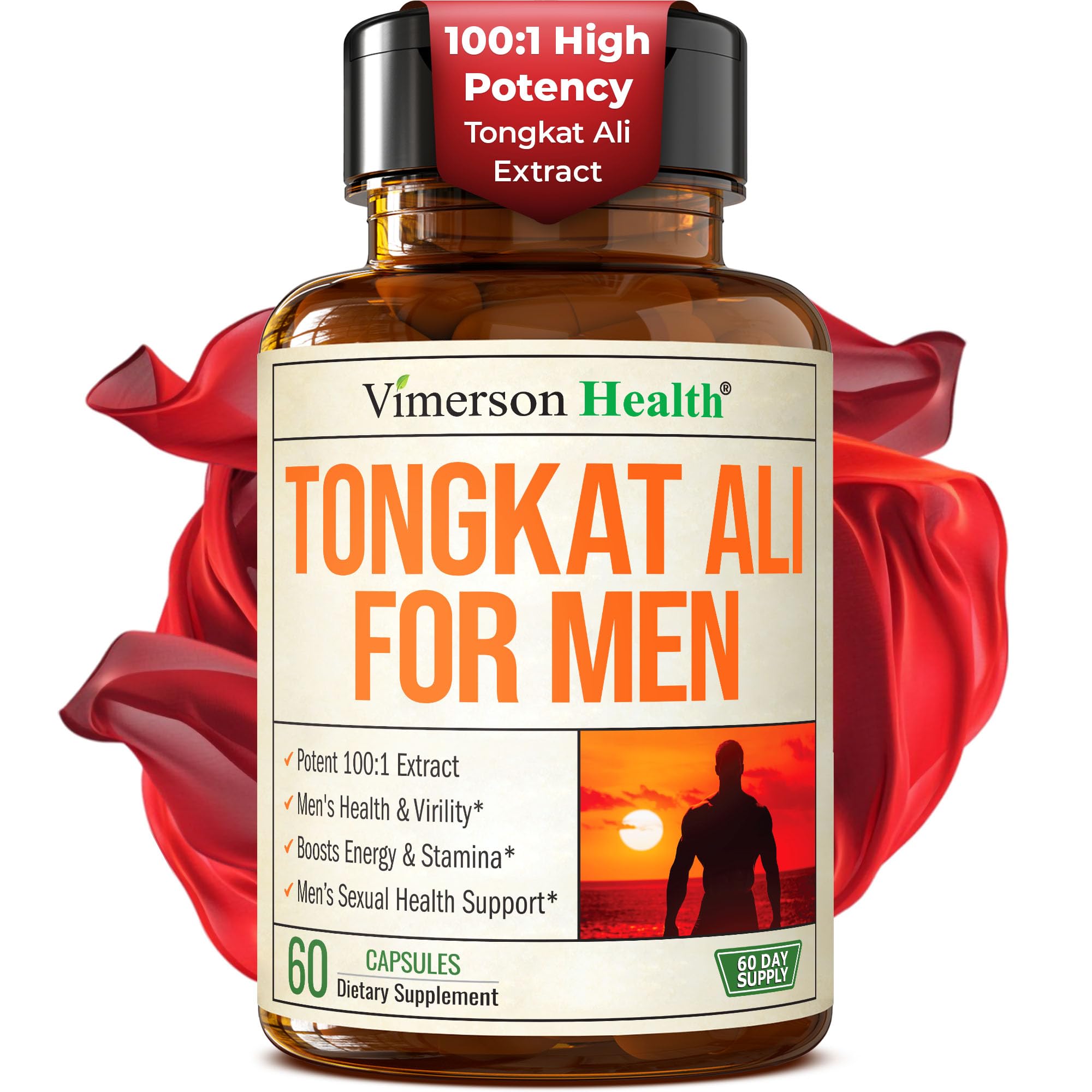 Vimerson Health Longjack Tongkat Ali – bouteille visible, énergie et vitalité potentielles.