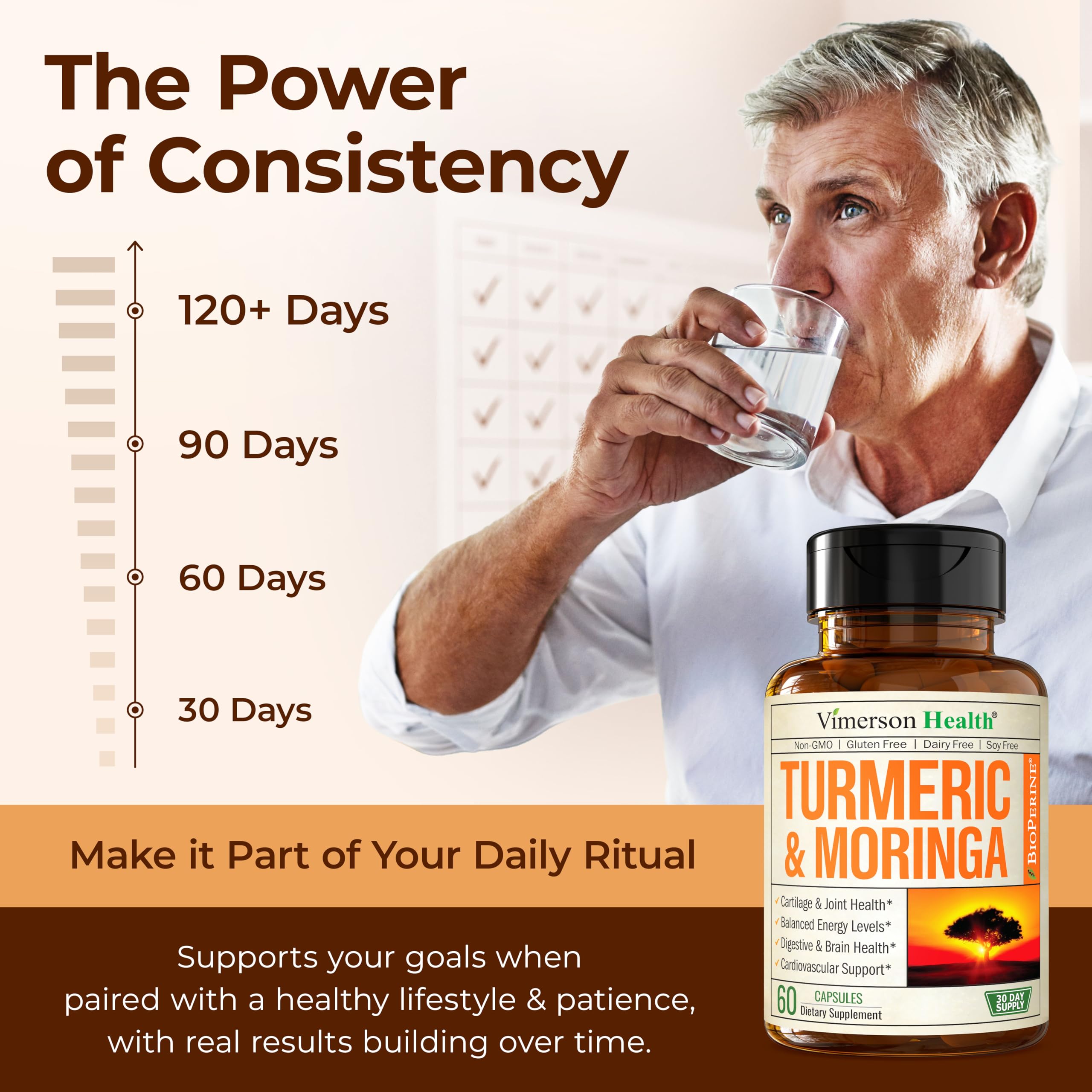 Vimerson Health Moringa Turmeric - végétalien: option sans OGM et adaptée aux régimes.