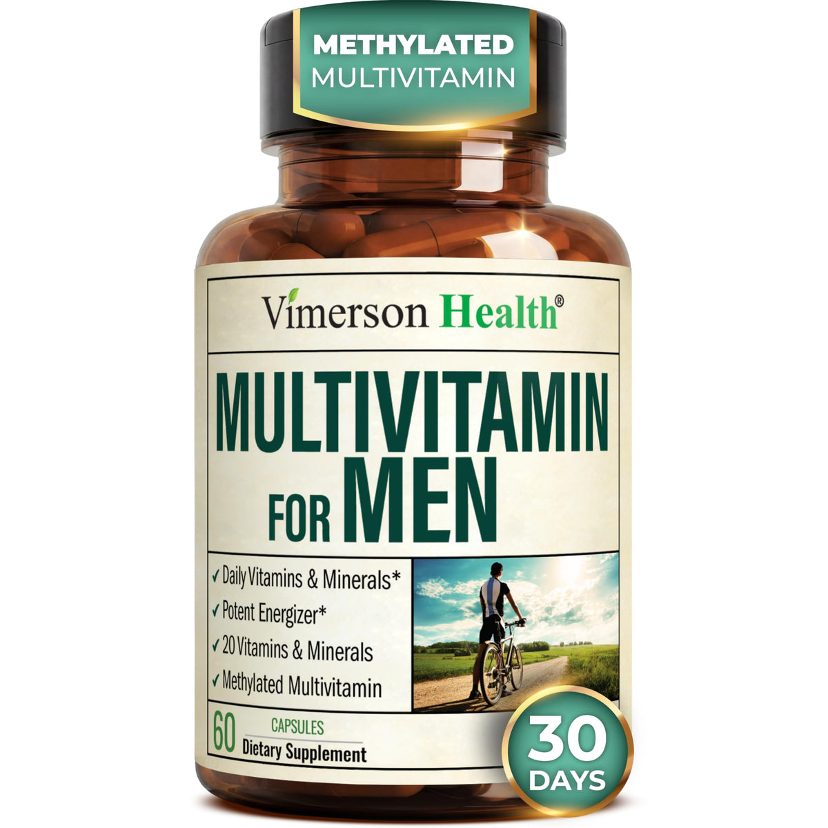 Vimerson Health Multivitamine homme, capsules énergie, soutien quotidien et concentration