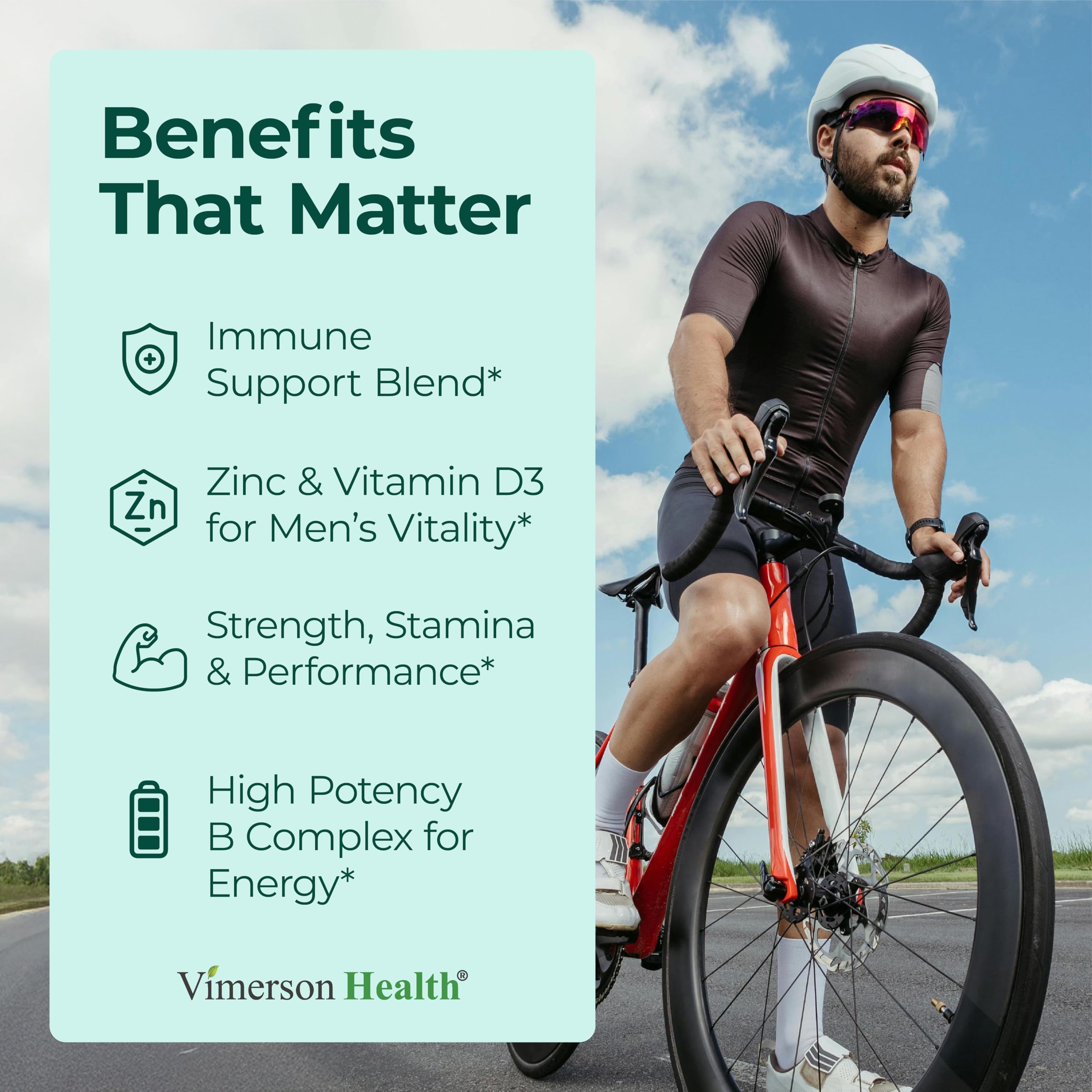 Vimerson Health multivitamine homme, capsules liquides, prise pratique pour énergie et focus.