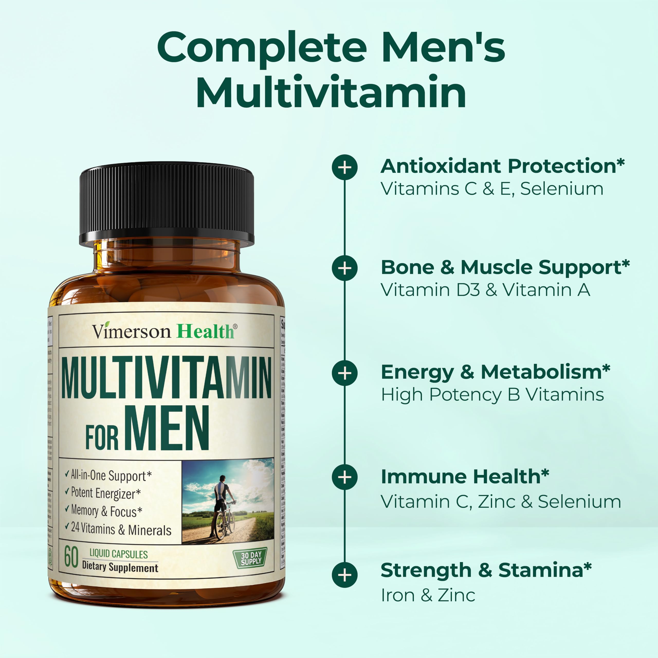 Vimerson Health multivitamine homme, lifestyle actif et récupération après l'effort.