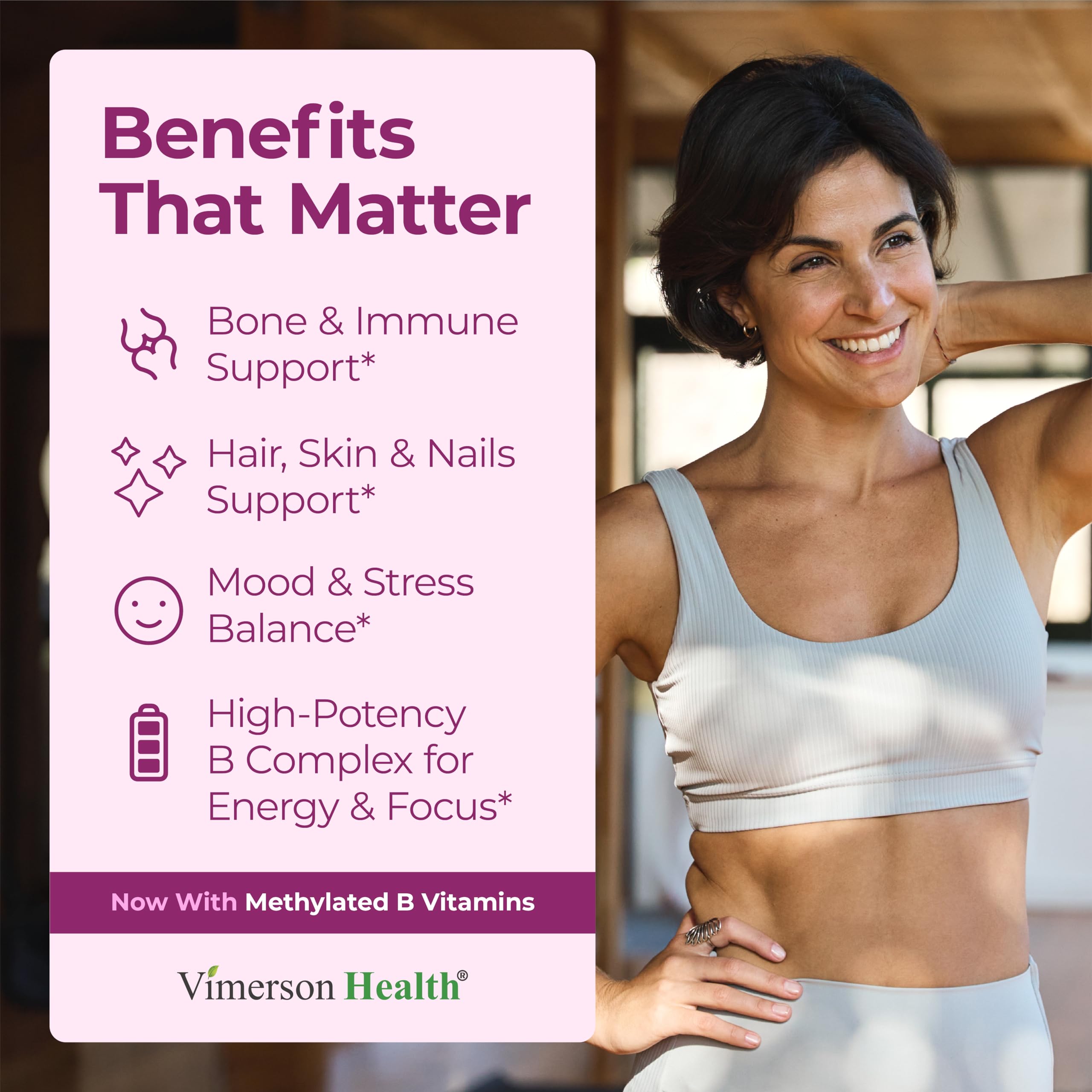 Vimerson Health multivitamines femmes — gélules faciles à avaler, énergie et clarté mentale.