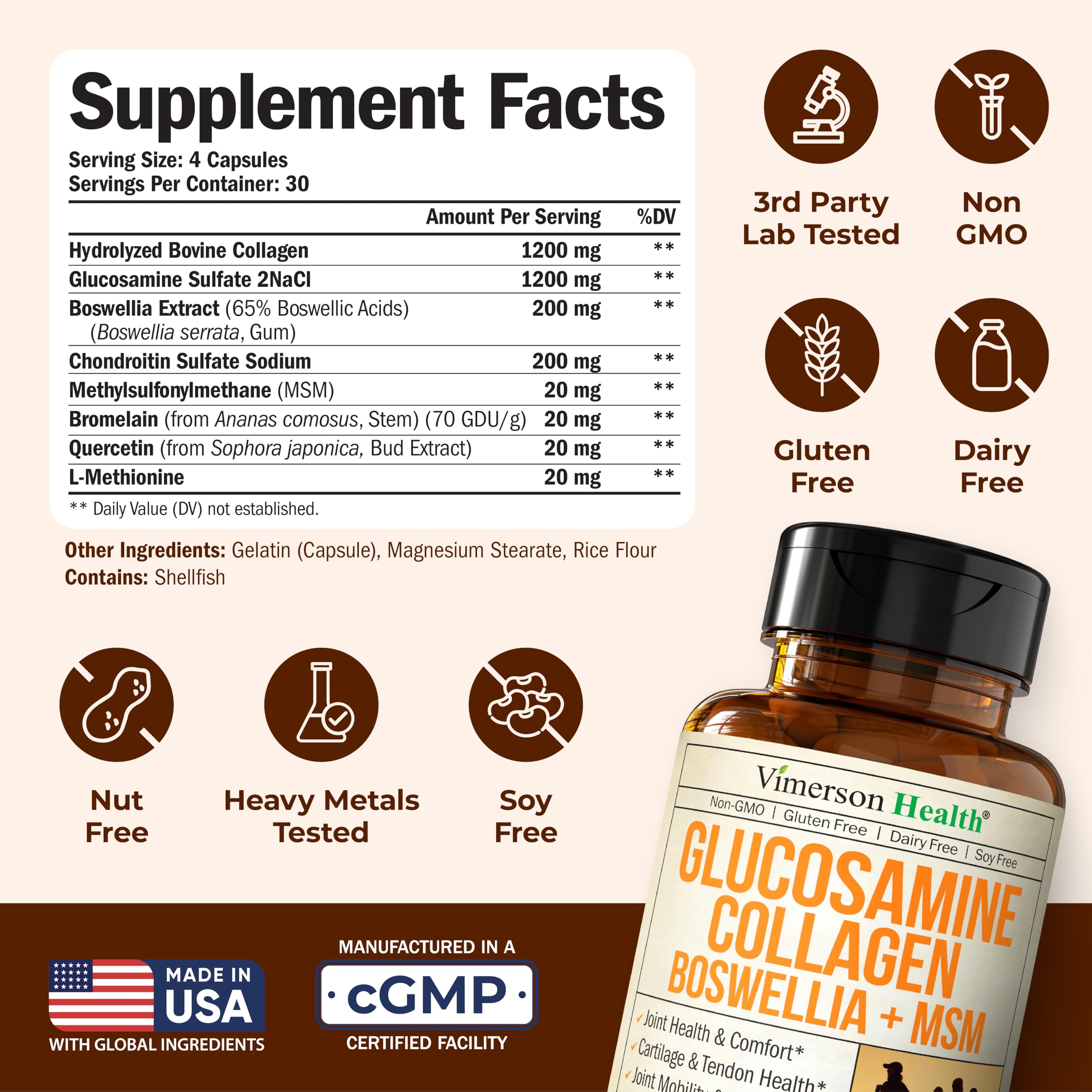 Vimerson Health quercétine bromélaïne boswellia pour le confort articulaire quotidien.