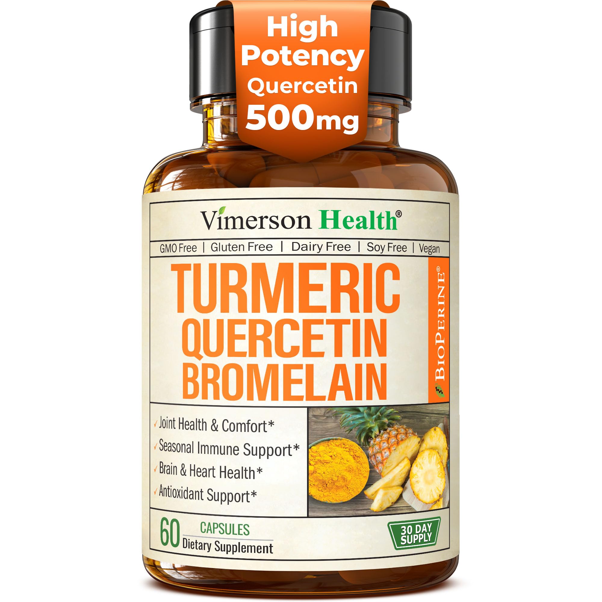 Vimerson Health Quercétine-Bromélaïne-Curcumine – flacon et gélules pour un soutien immunitaire potentiel