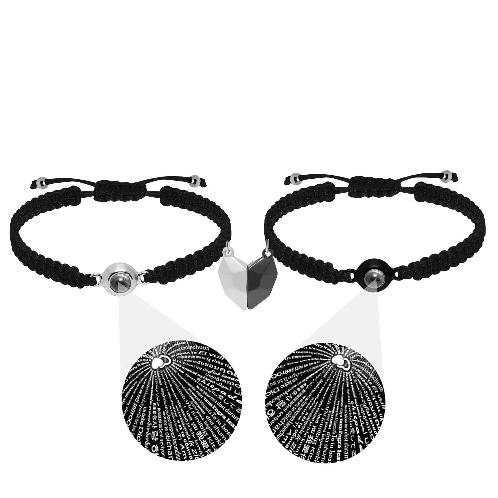 Bracelet magnétique VIMIEW I Love You 100 Langues noir, symbole durable de lien.