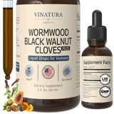 VINATURA Absinthe-Noix-Clous Liquide – flacon montrant une formule naturelle pour l'équilibre intestinal.