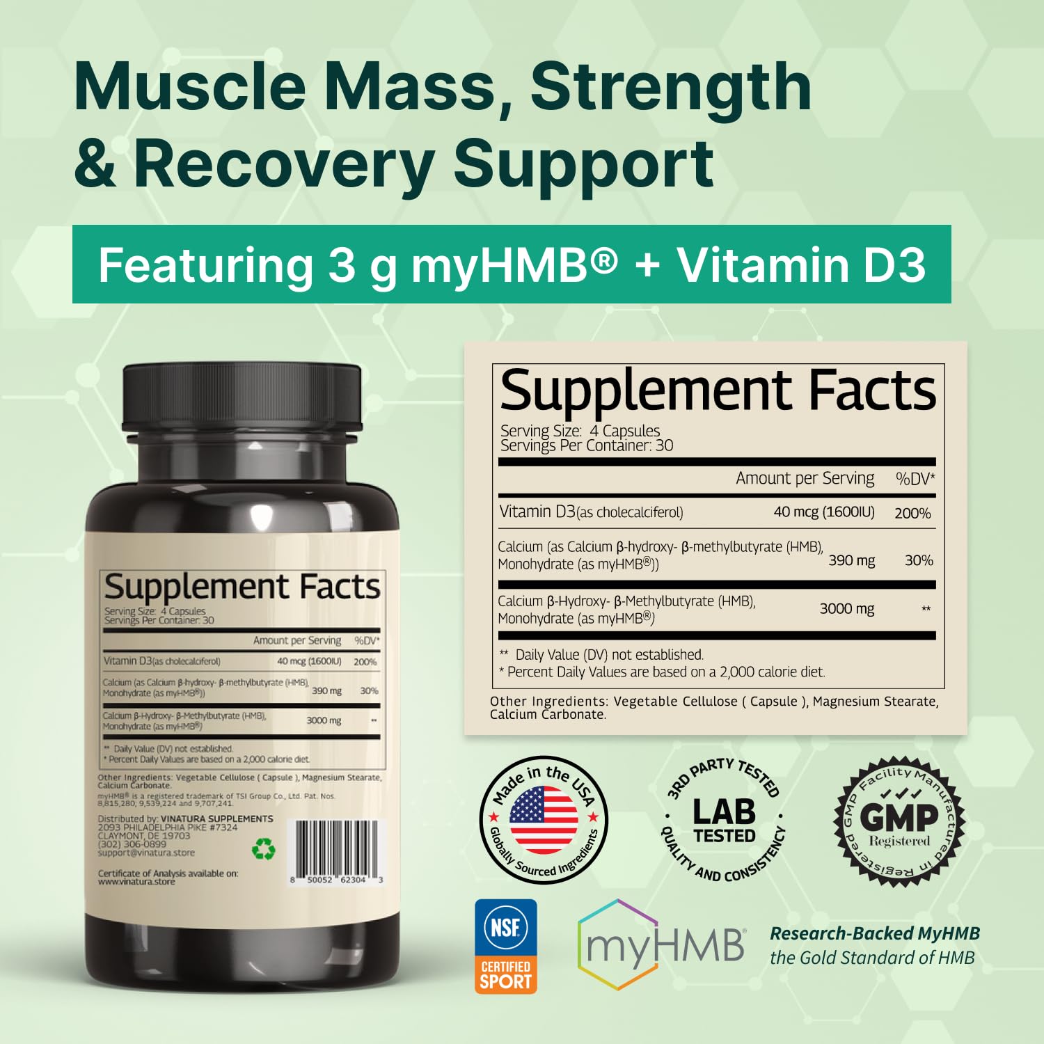 Vinatura vitamine D3 1600 UI capsules, contribution à la vitalité musculaire.