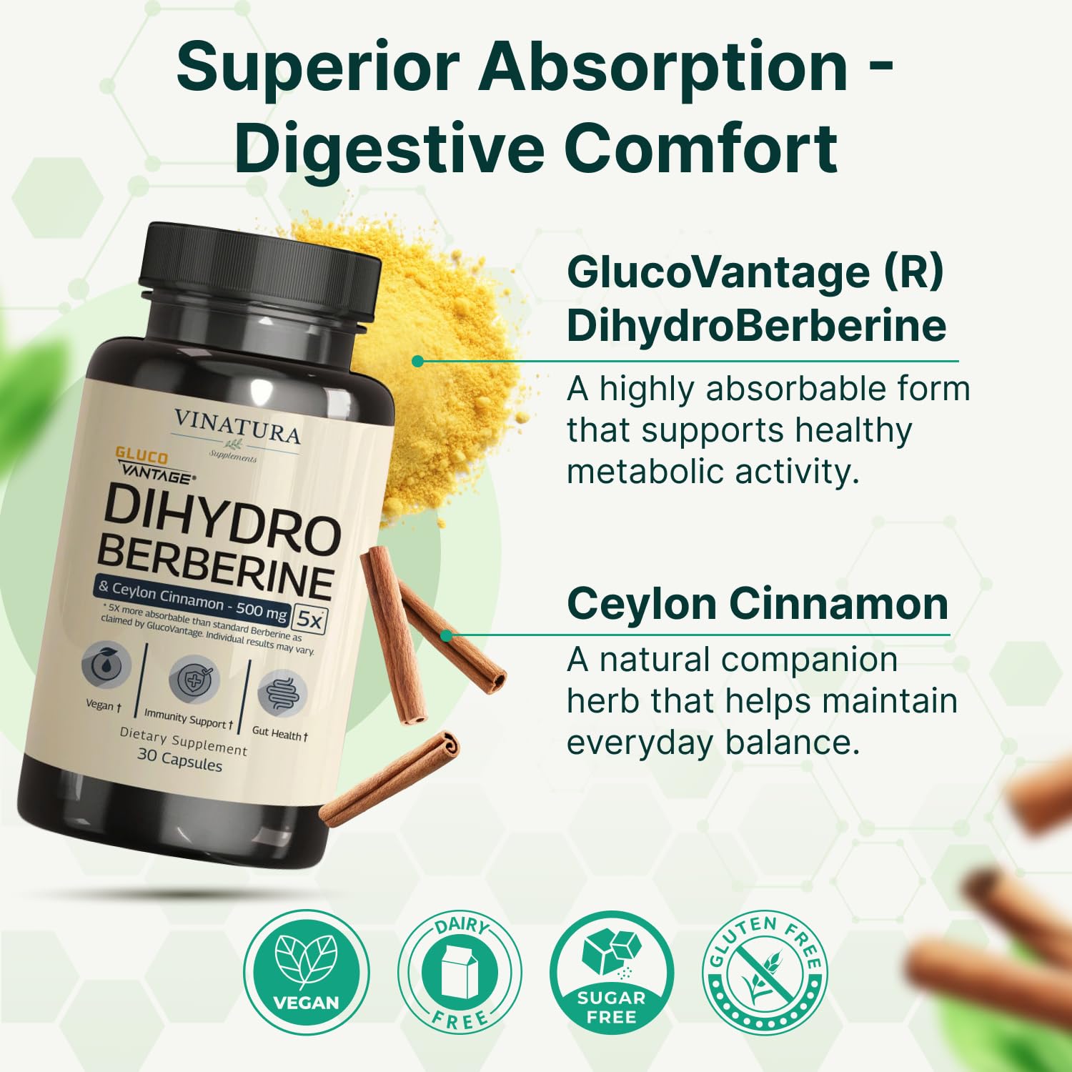 VINATURA Dihydroberberine: digestion facilitée et confort intestinal.