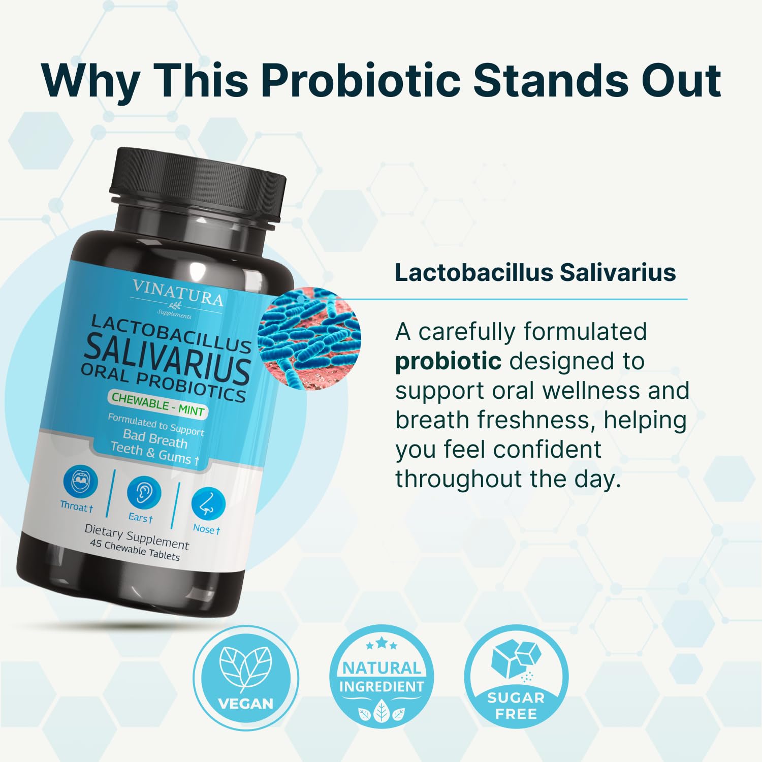 Comprimés VINATURA Lactobacillus Salivarius dans un contexte bouche et haleine fraîche