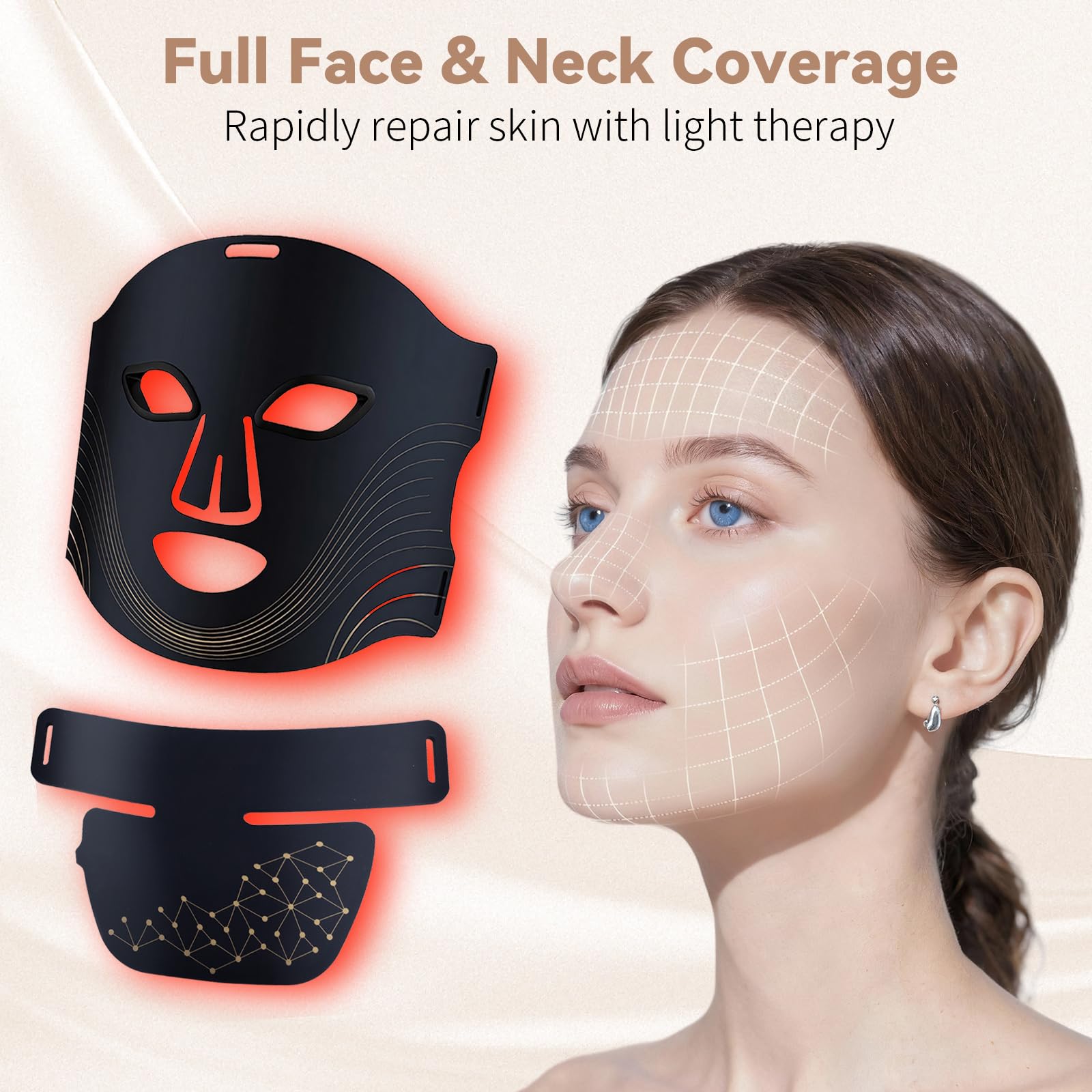 VINCAOR Masque LED avec controleur 3 niveaux, ajustement personnalisé.