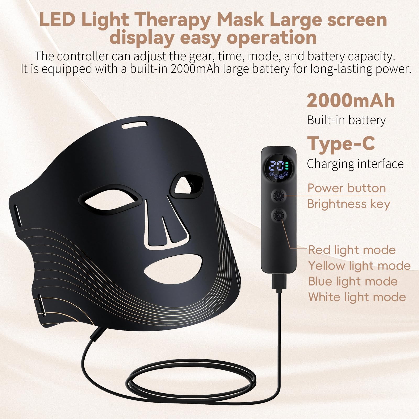 VINCAOR Masque LED en silicone alimentaire, douceur et sécurité pour la peau.