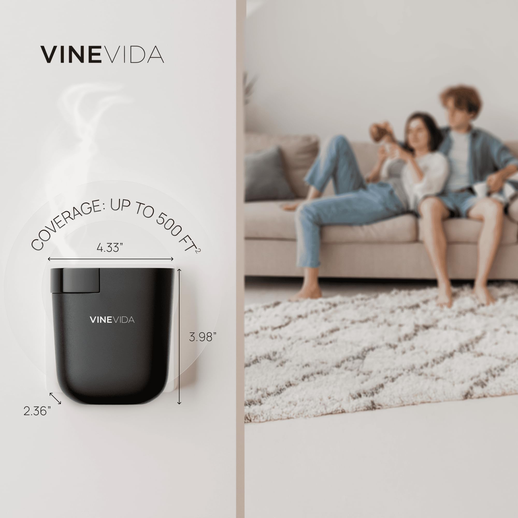 Diffuseur VINEVIDA air froid noir, diffusion silencieuse et constante.
