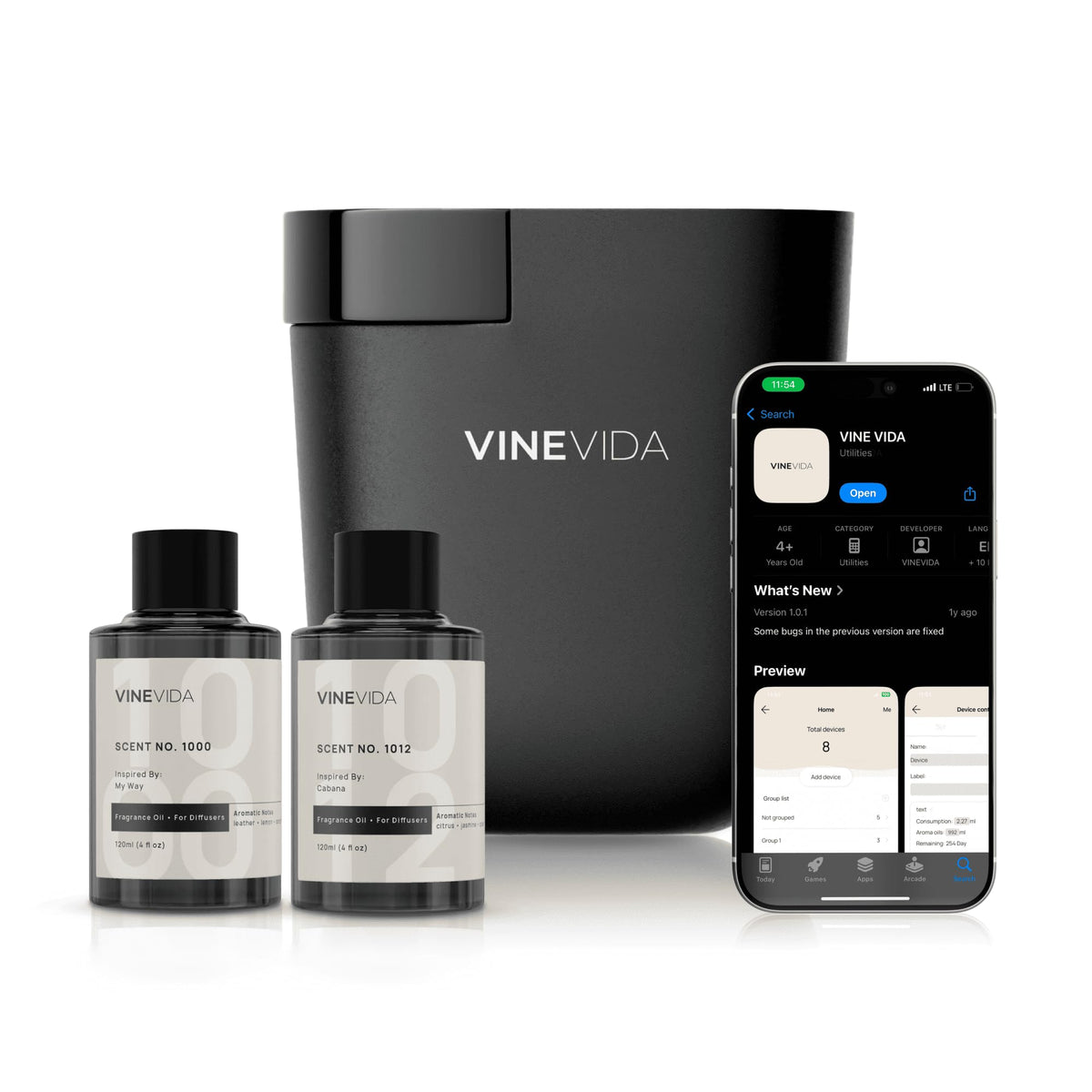 Diffuseur VINEVIDA branché sur prise noir, parfait pour maison et bureau sans eau.