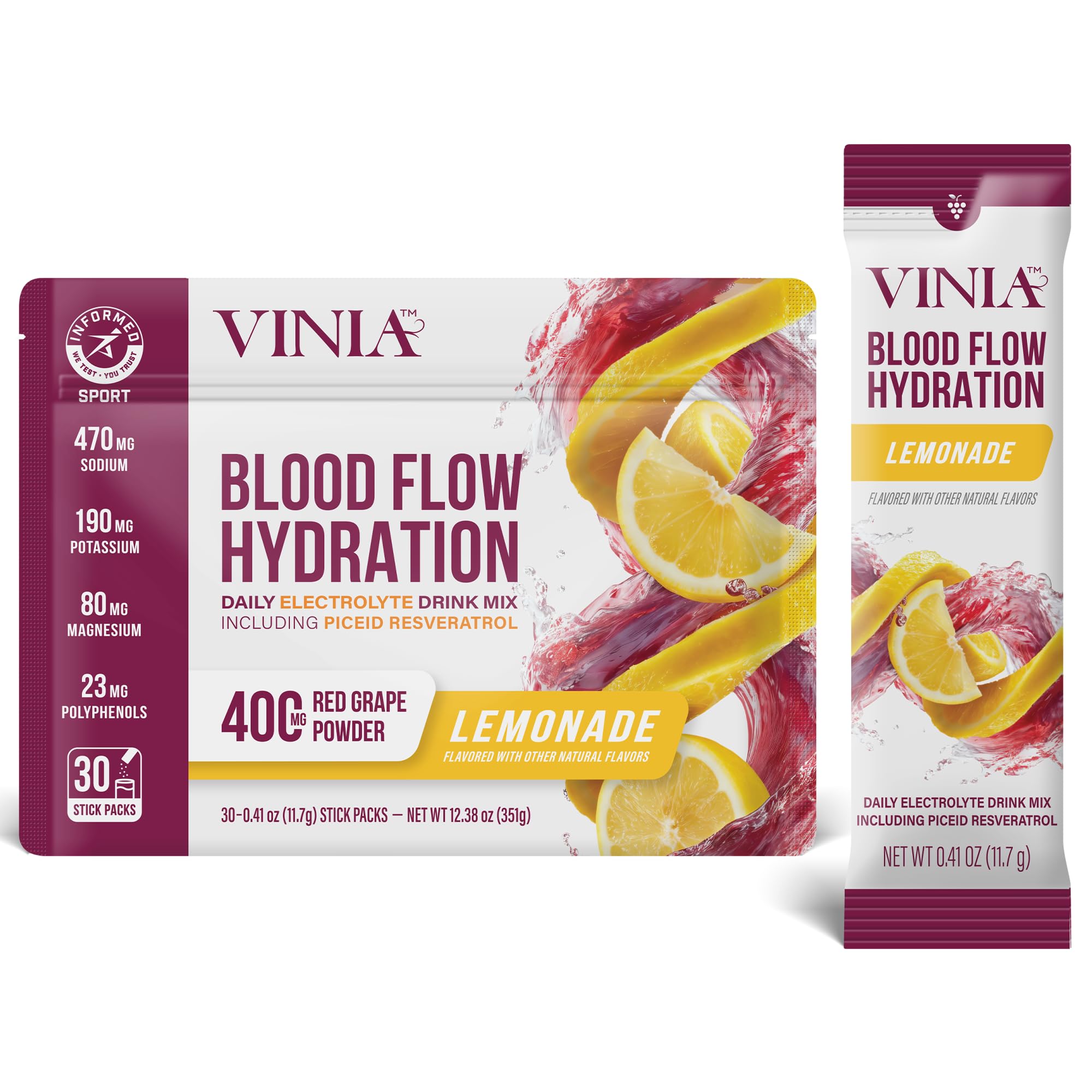 VINIA sticks d’hydratation électrolytique au citron, énergie et clarté