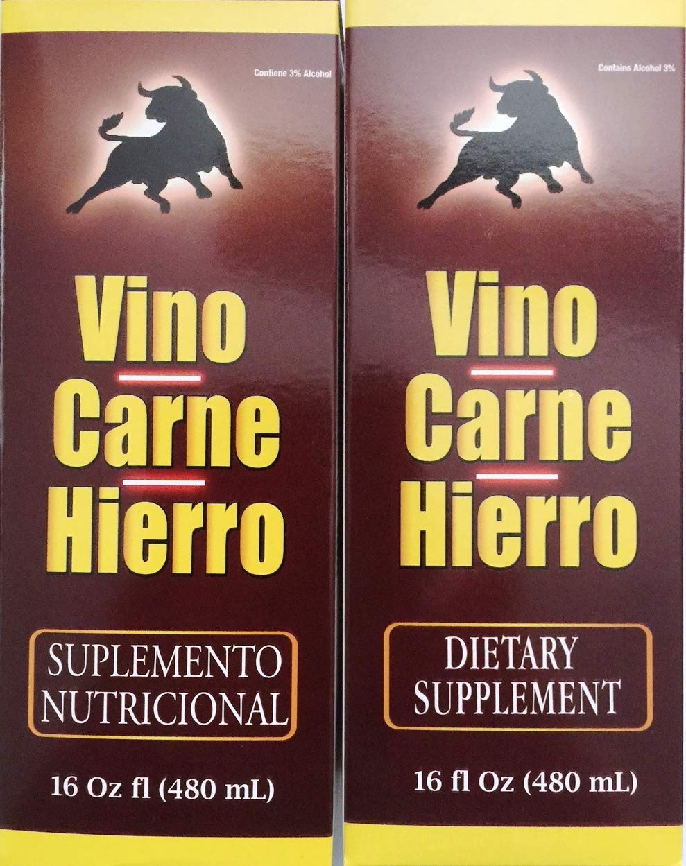 Vino Carne Hierro : Bouteille 16oz avec étiquette lisible, idéal pour l'organisation.