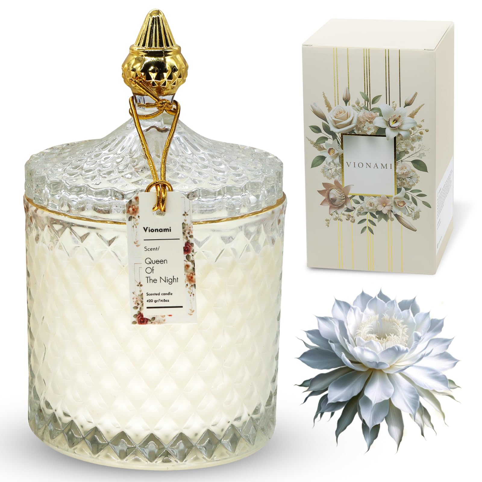 Bougie VIONAMI avec jarre motif diamant, décor élégant et parfum durable pour votre salon