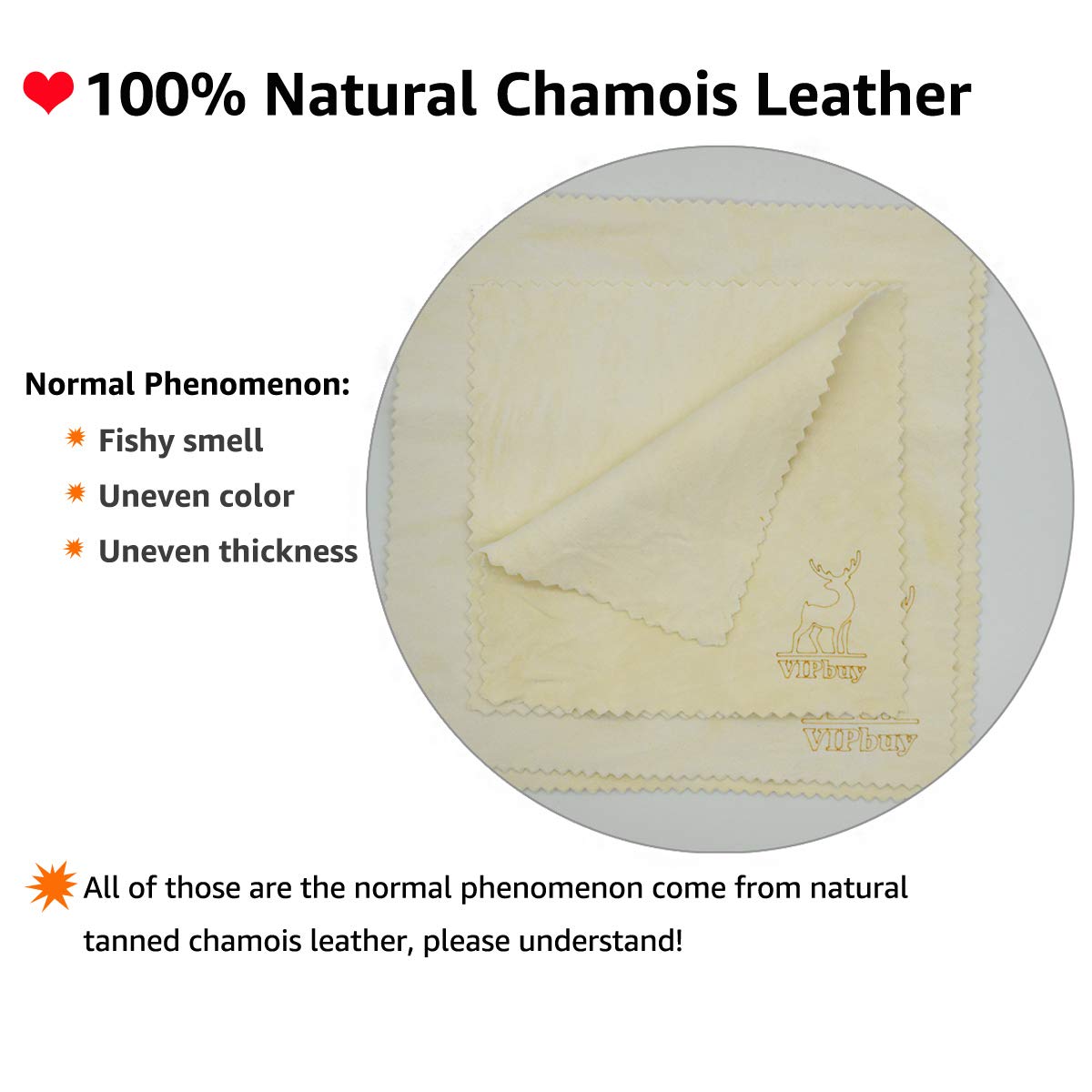 VIPbuy chamois naturel — chiffon 6x6 pour écrans LCD, absorbant et non abrasif.