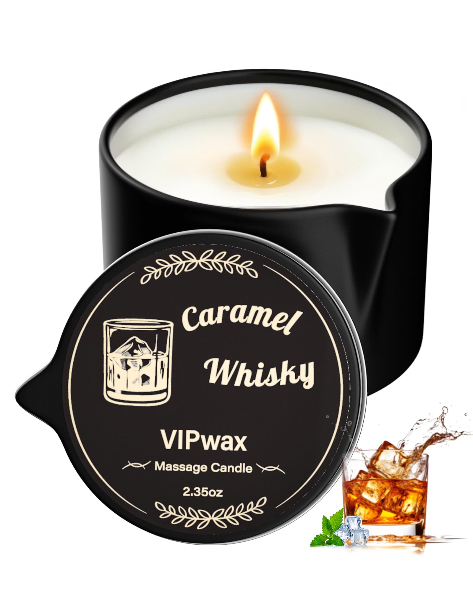 VIPwax bougie massage caramel whisky fondante, pour relaxer le corps et l esprit.