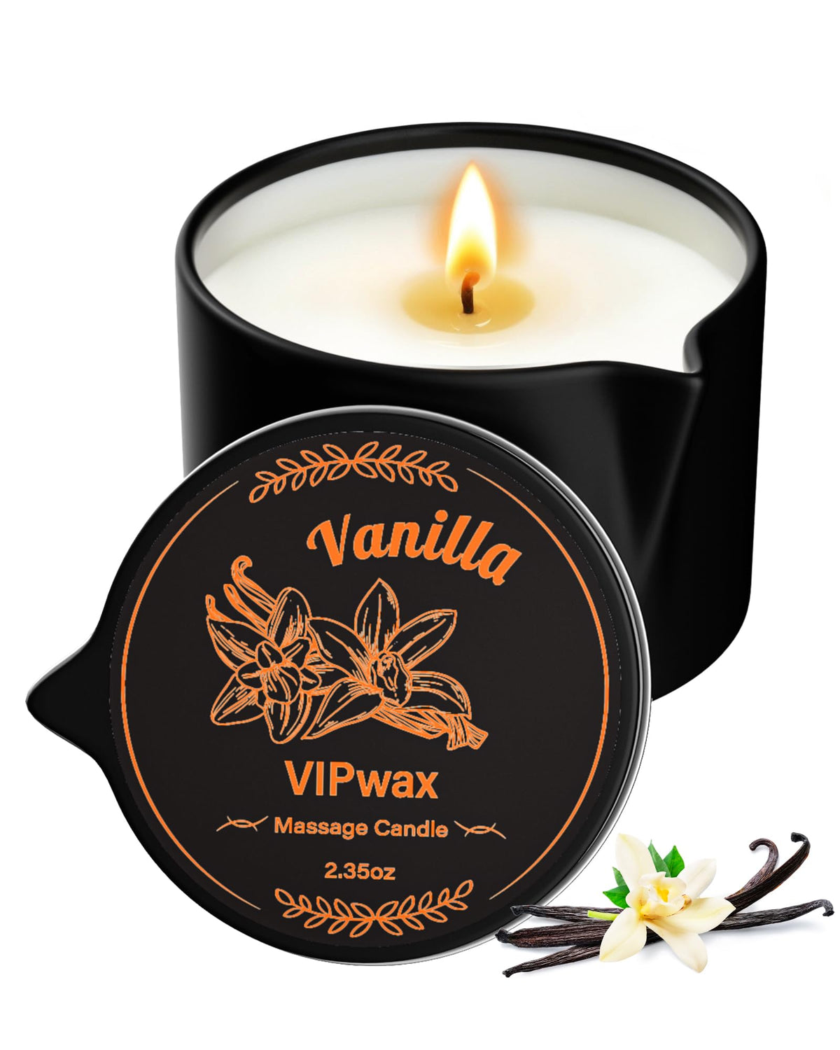 VIPwax bougie massage vanille chauffante pour séance détente parfumée.