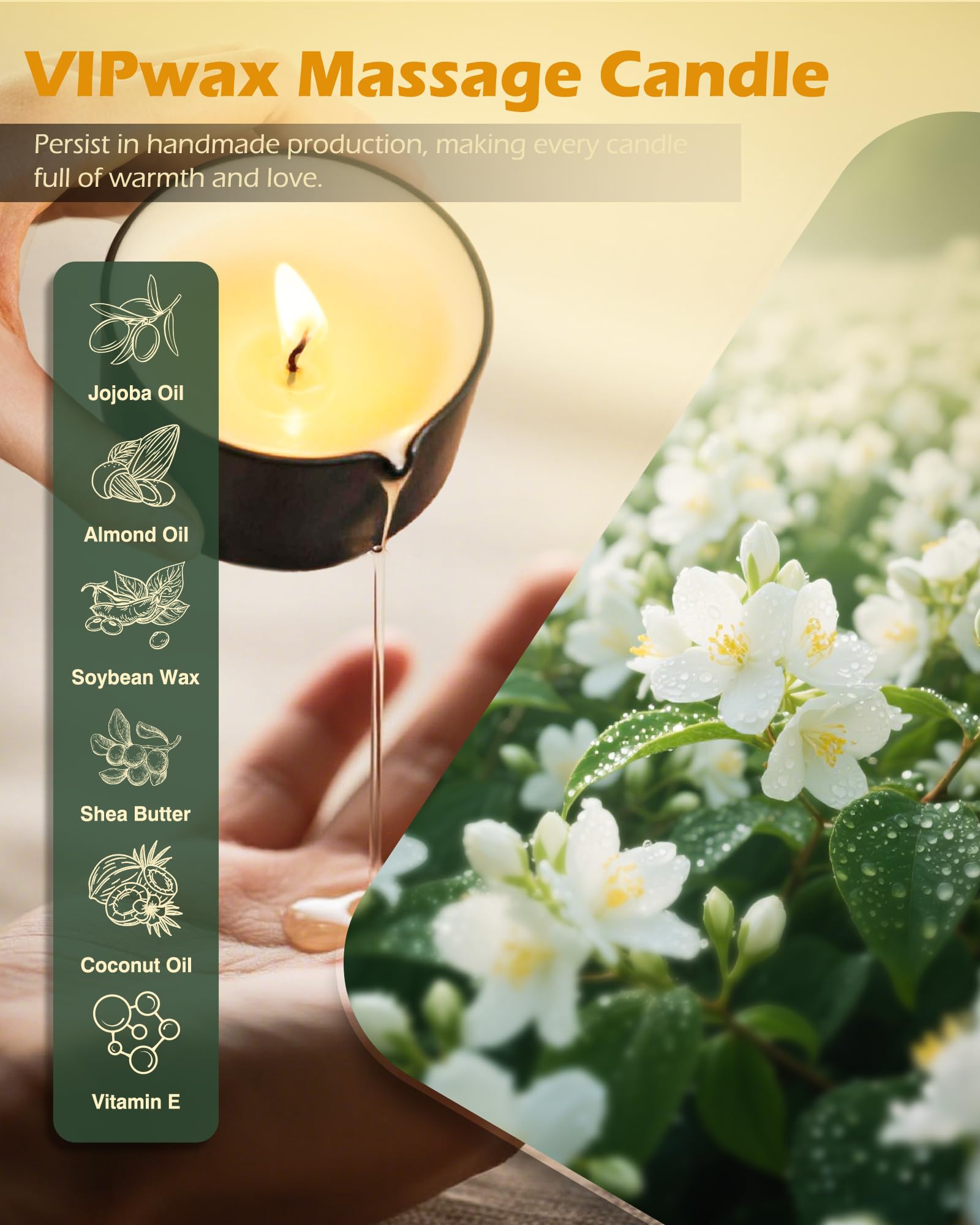 VIPwax huile de massage soja jasmin, massage réchauffant et hydratation