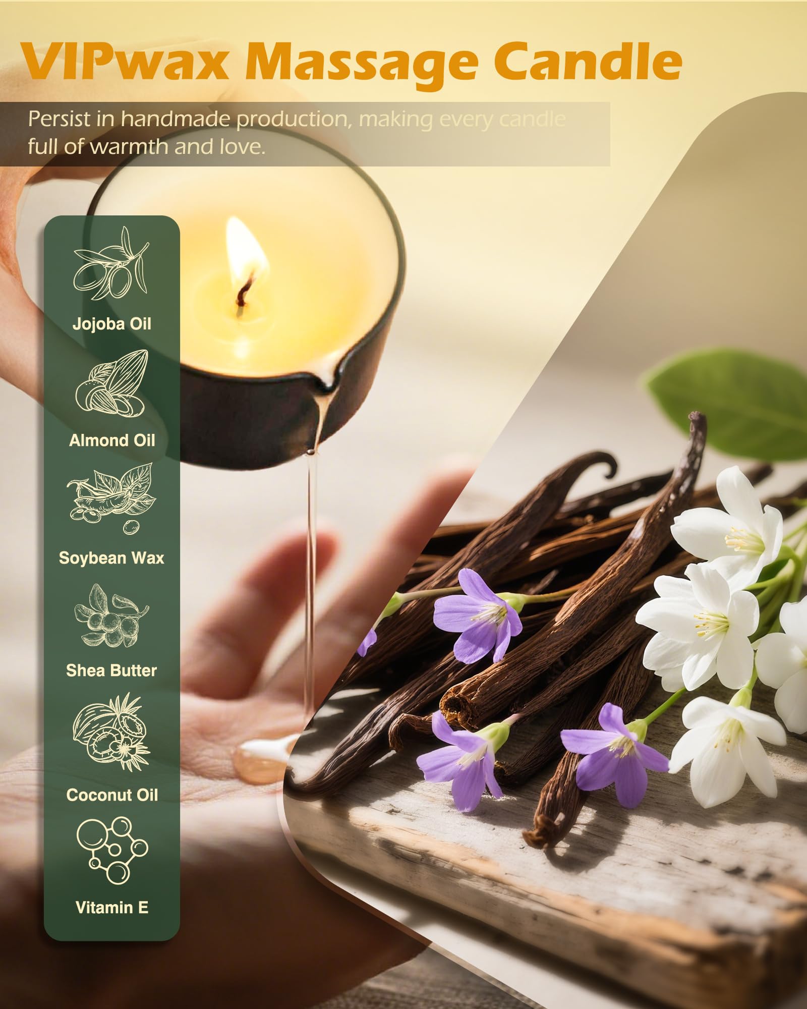 VIPwax huile massage vanille en versement doux prête à utiliser.