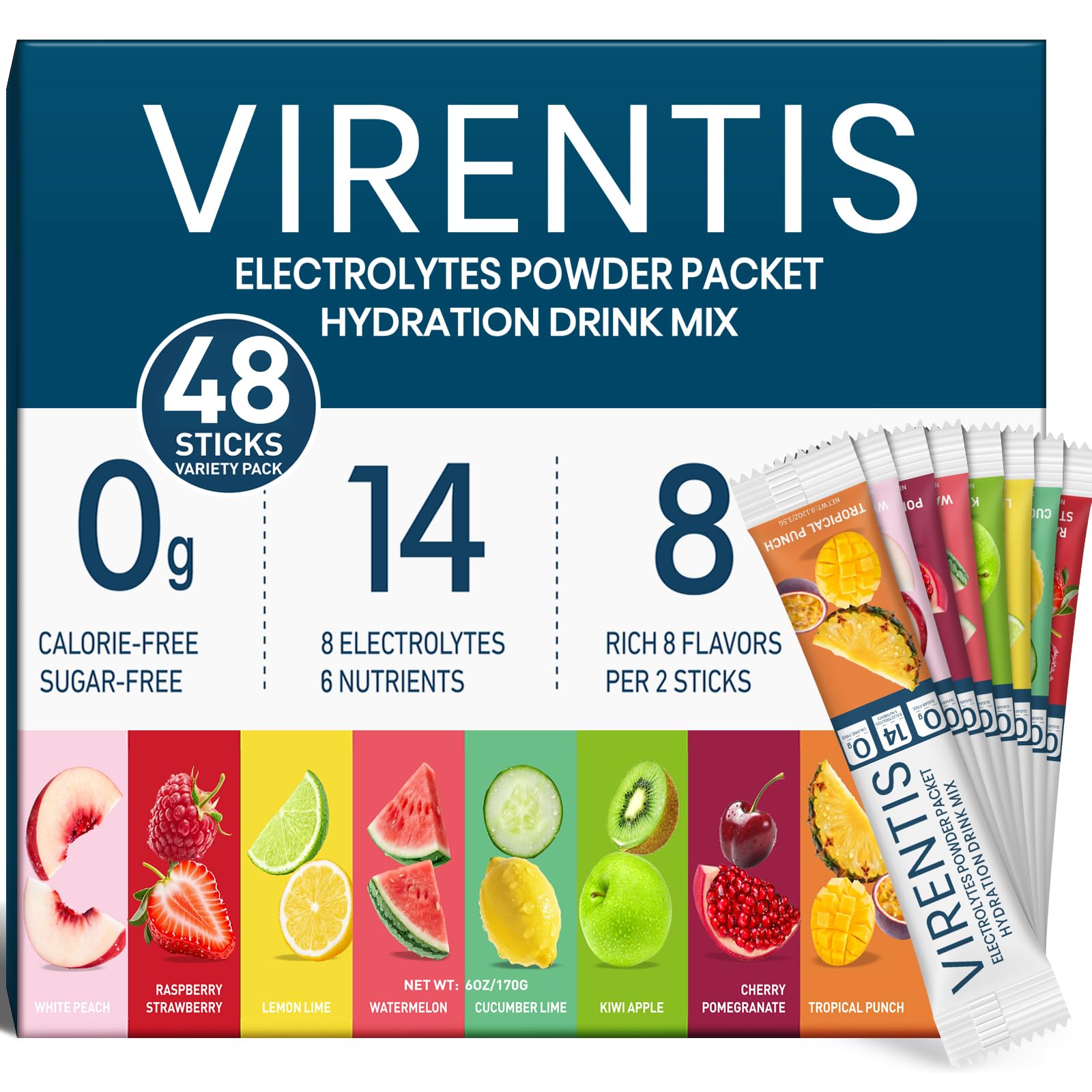 VIRENTIS 48 sticks dans emballage portable pour hydratation rapide en déplacement