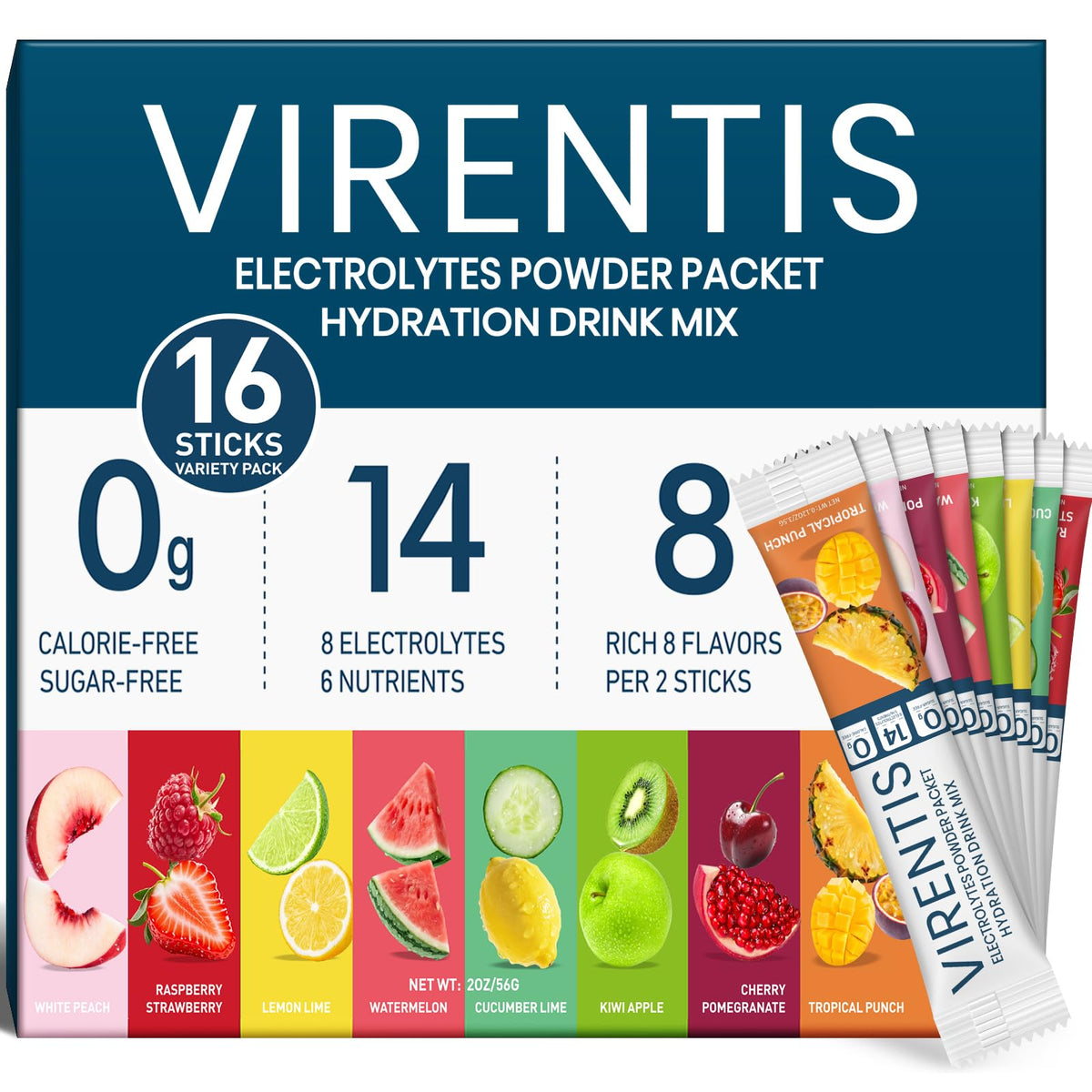 VIRENTIS électrolytes en sachet, emballage pratique pour hydratation rapide.