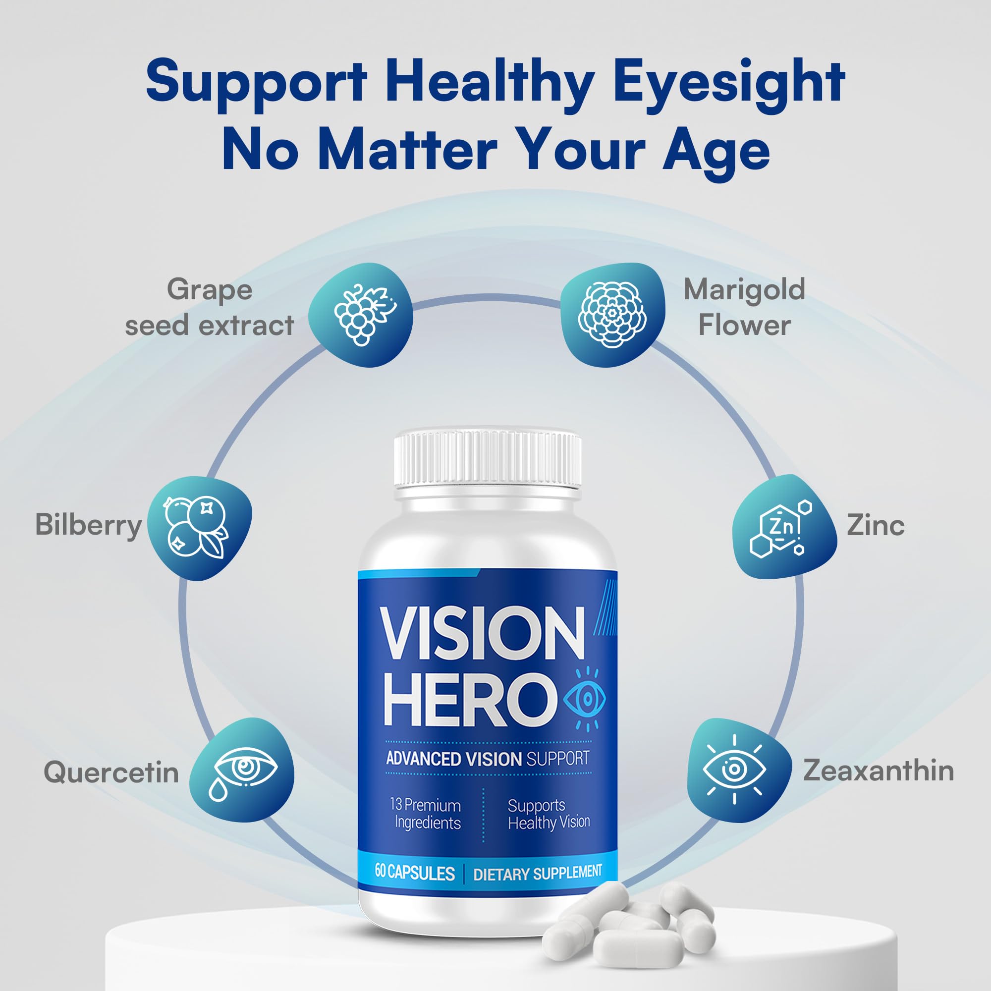 Vision Hero Capsules quotidiennes avec zéaxanthine et nutriments clés pour les yeux.