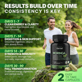 Étiquette Vita Field Moringa affichant ingrédients purs et sans OGM.