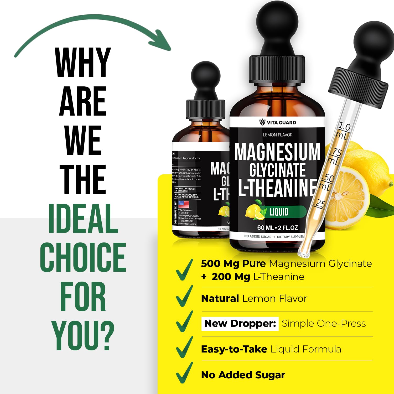 Vita Guard L-Theanine Magnesium Glycinate gouttes usage quotidien: produit simple.