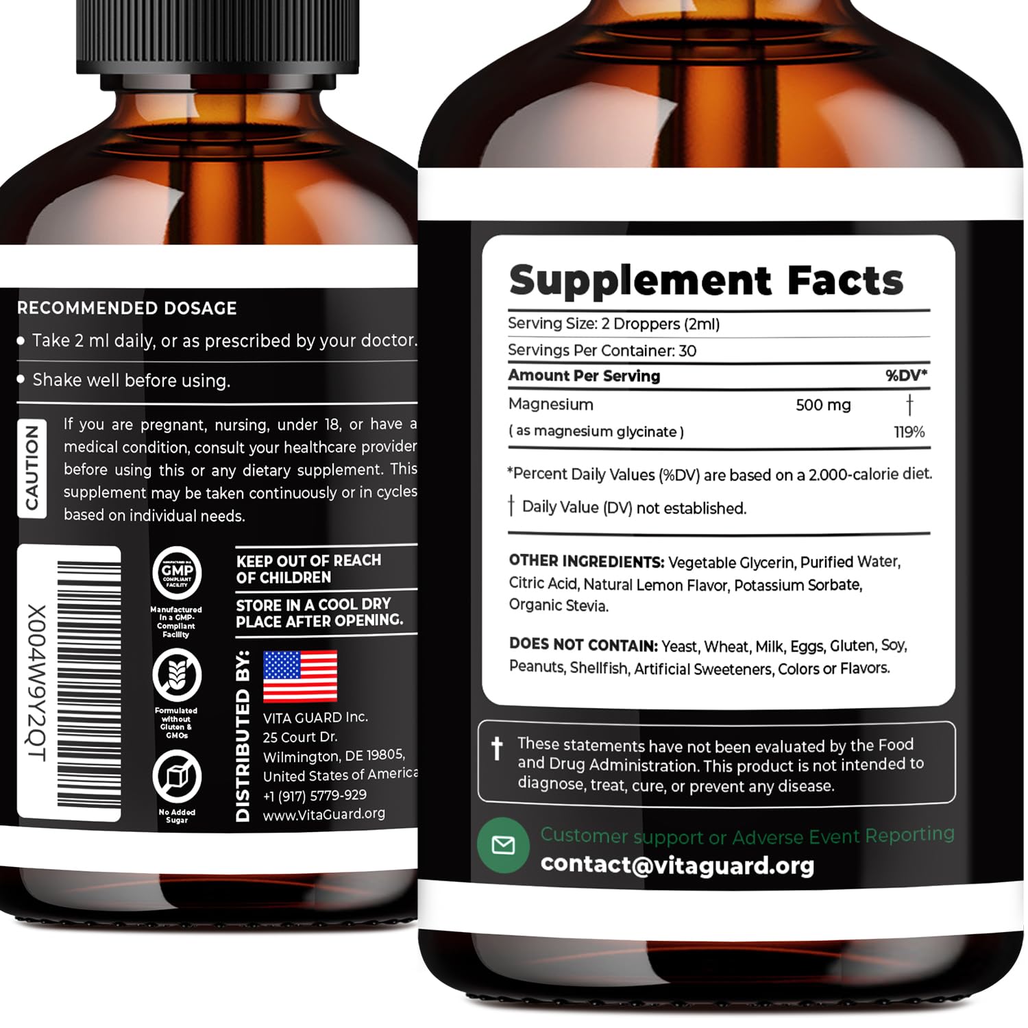 Vita Guard Magnesium Glycinate Gouttes Usage Quotidien: prise directe ou dans une boisson