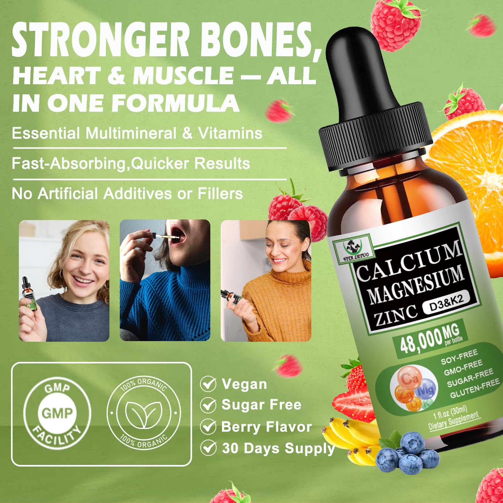 Vita Letuo ingrédients clés Calcium Magnésium Zinc D3 K2.