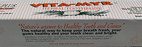 Vita-Myr Zinc+ dentifrice, utilisation quotidienne sans fluor pour une bouche douce