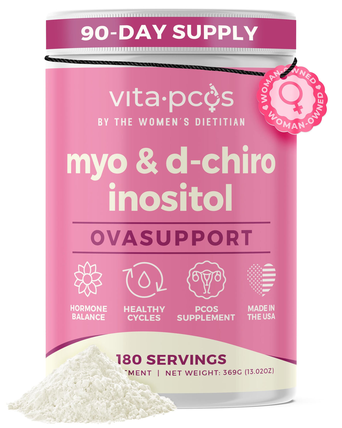 L'emballage VITA-PCOS avec pot, pratique pour une cure de trois mois.