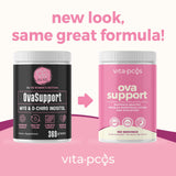 Étiquette VITA-PCOS claire, avec conseils d’utilisation et ingrédients.