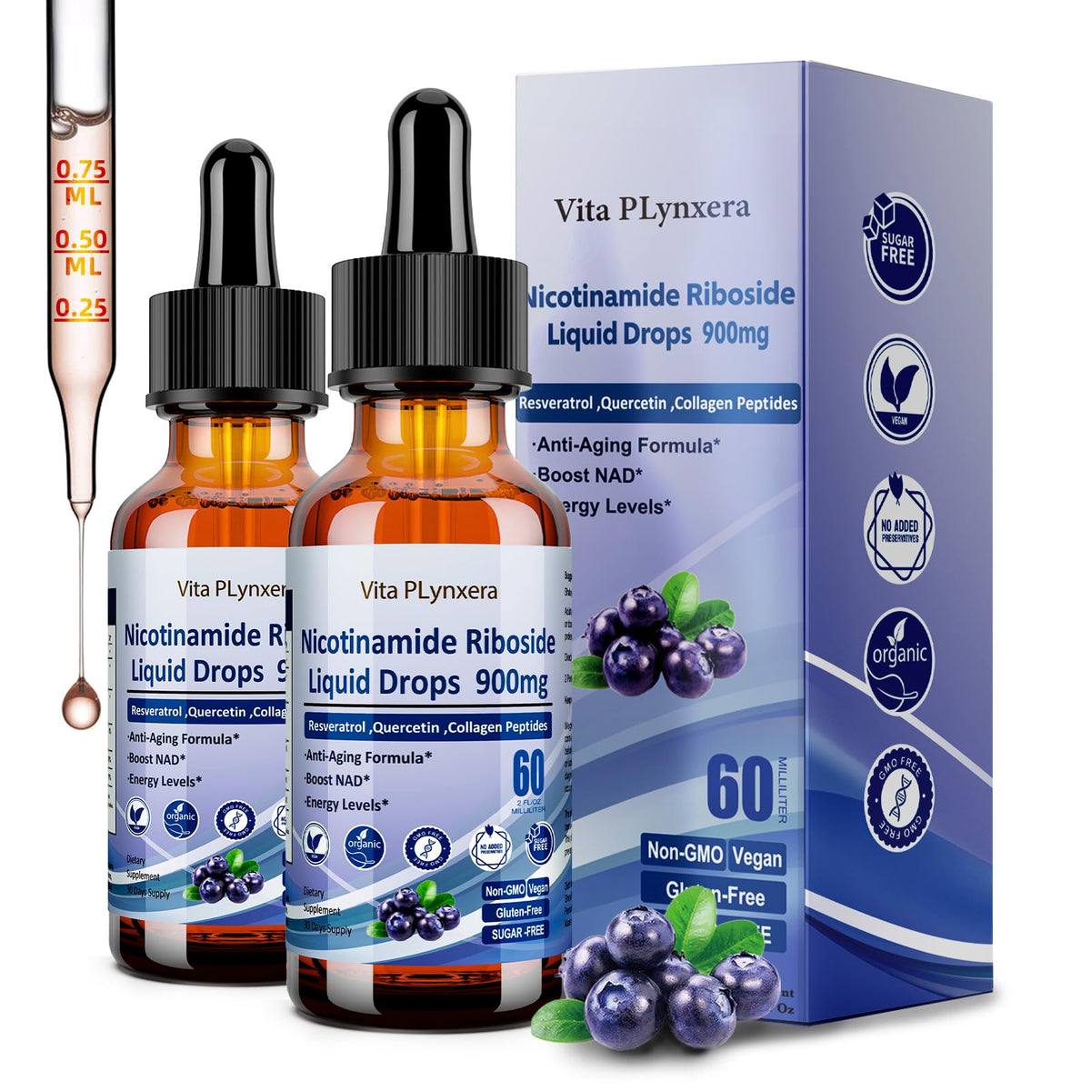 Vita PLynxera NAD NR900: gouttes NAD pour énergie et vitalité potentielles.