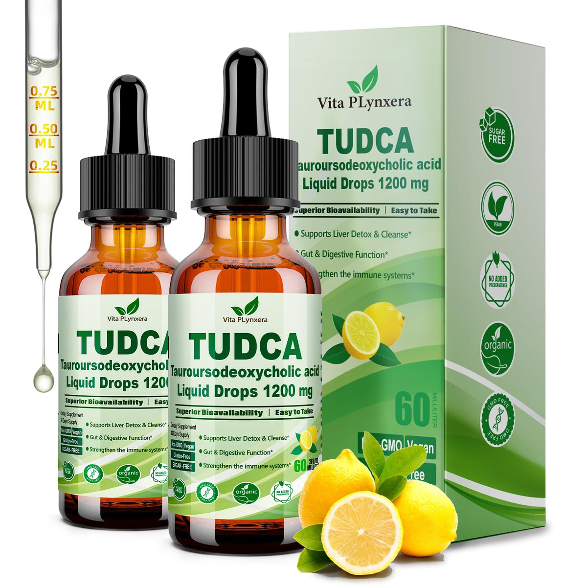 Vita Plynxera TudCA: gouttes-bouteille pour le soutien potentiel du foie et de la digestion.