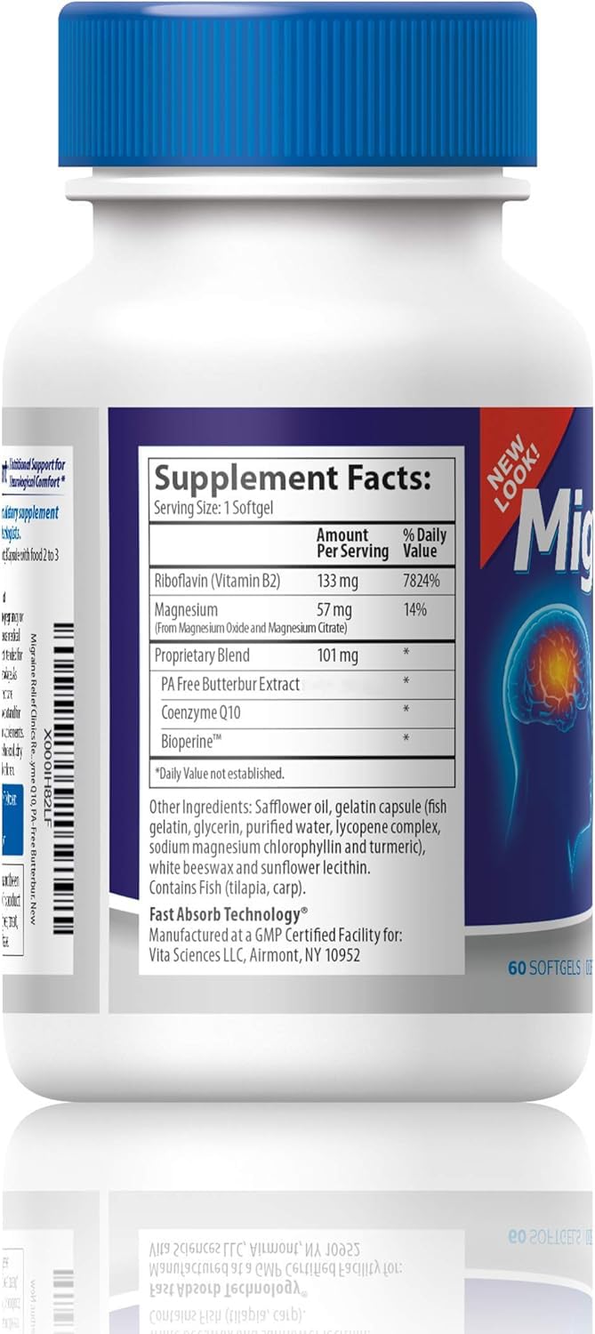 Vita Sciences Migravent : tableau d'ingrédients visibles avec magnésium et CoQ10