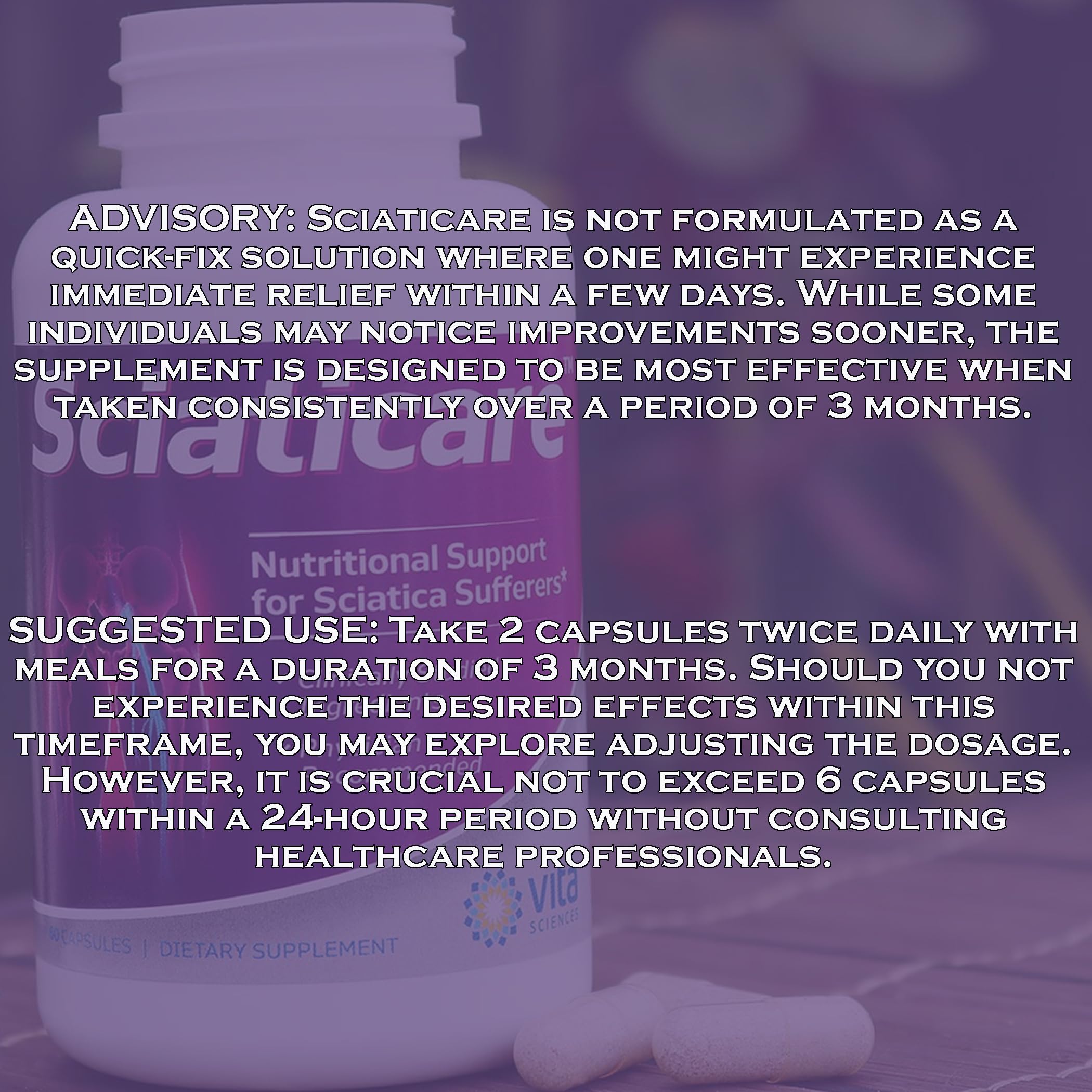 Sciaticare Vita Sciences – emballage coloré et indication de dosage quotidien