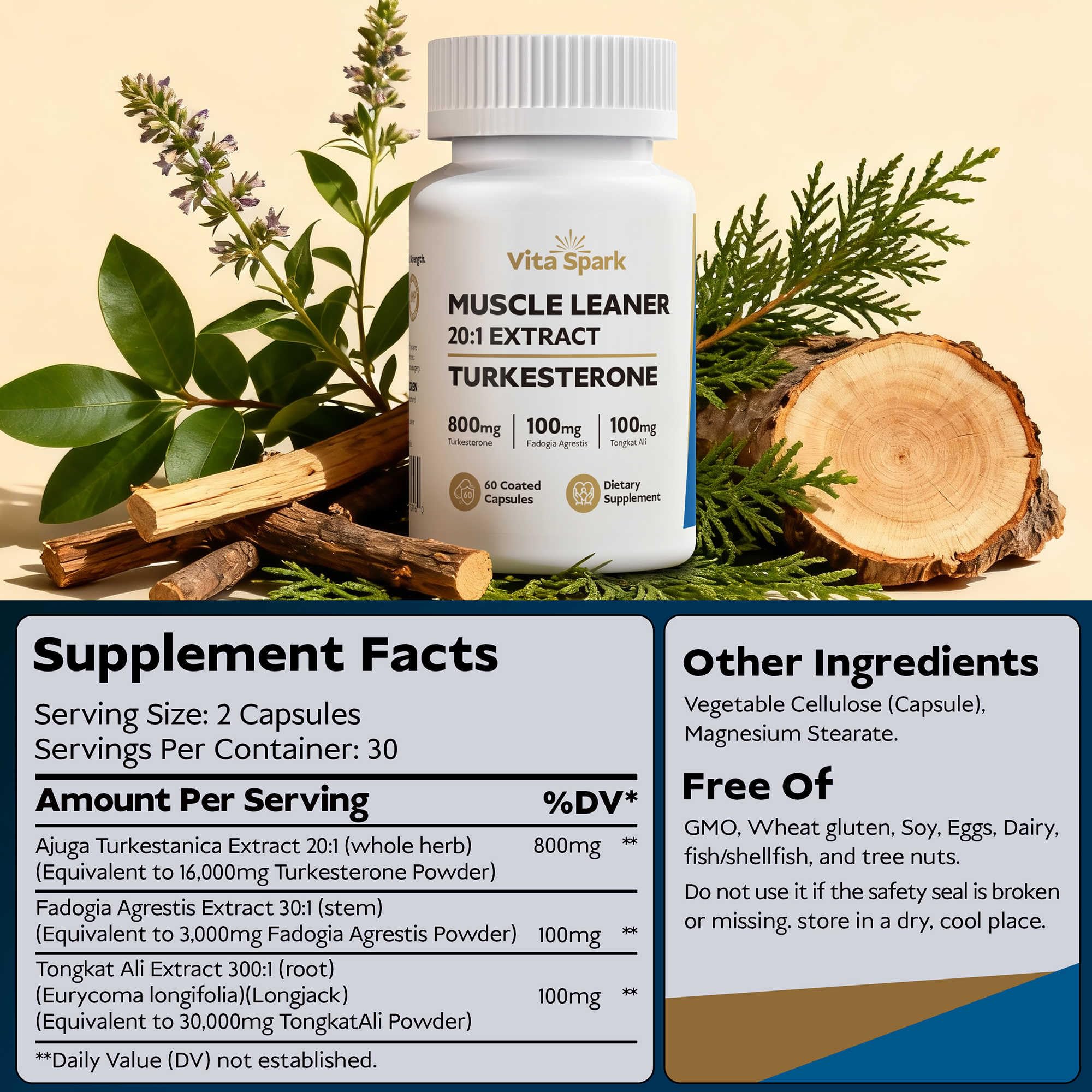 Vita Spark Turkesterone capsules visibles soutien à l’endurance et récupération.