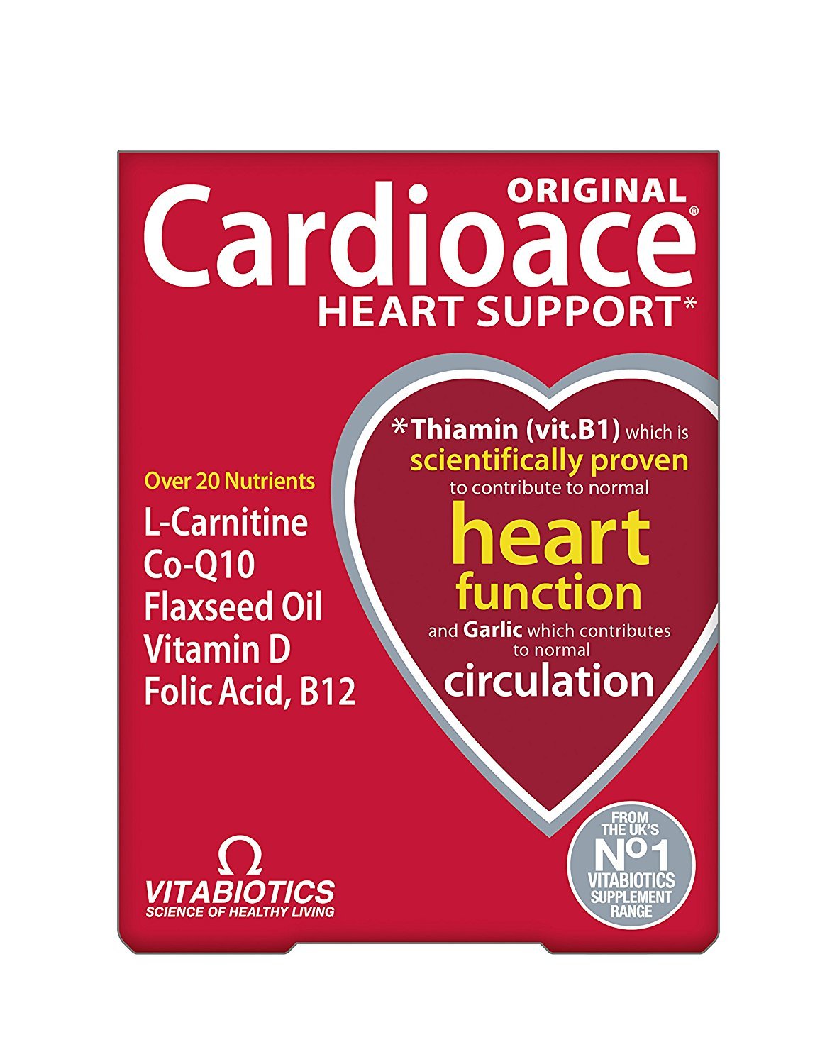 Vitabiotics Cardioace, bouteille de pilules pour le soutien musculaire et du système nerveux.