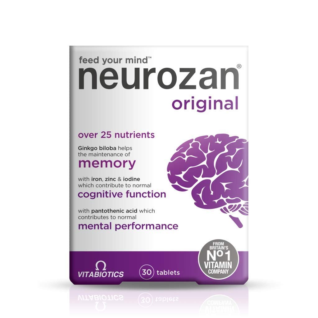 Vitabiotics Neurozan: bouteille avec étiquette et logo, soutien potentiel de la fonction cognitive.
