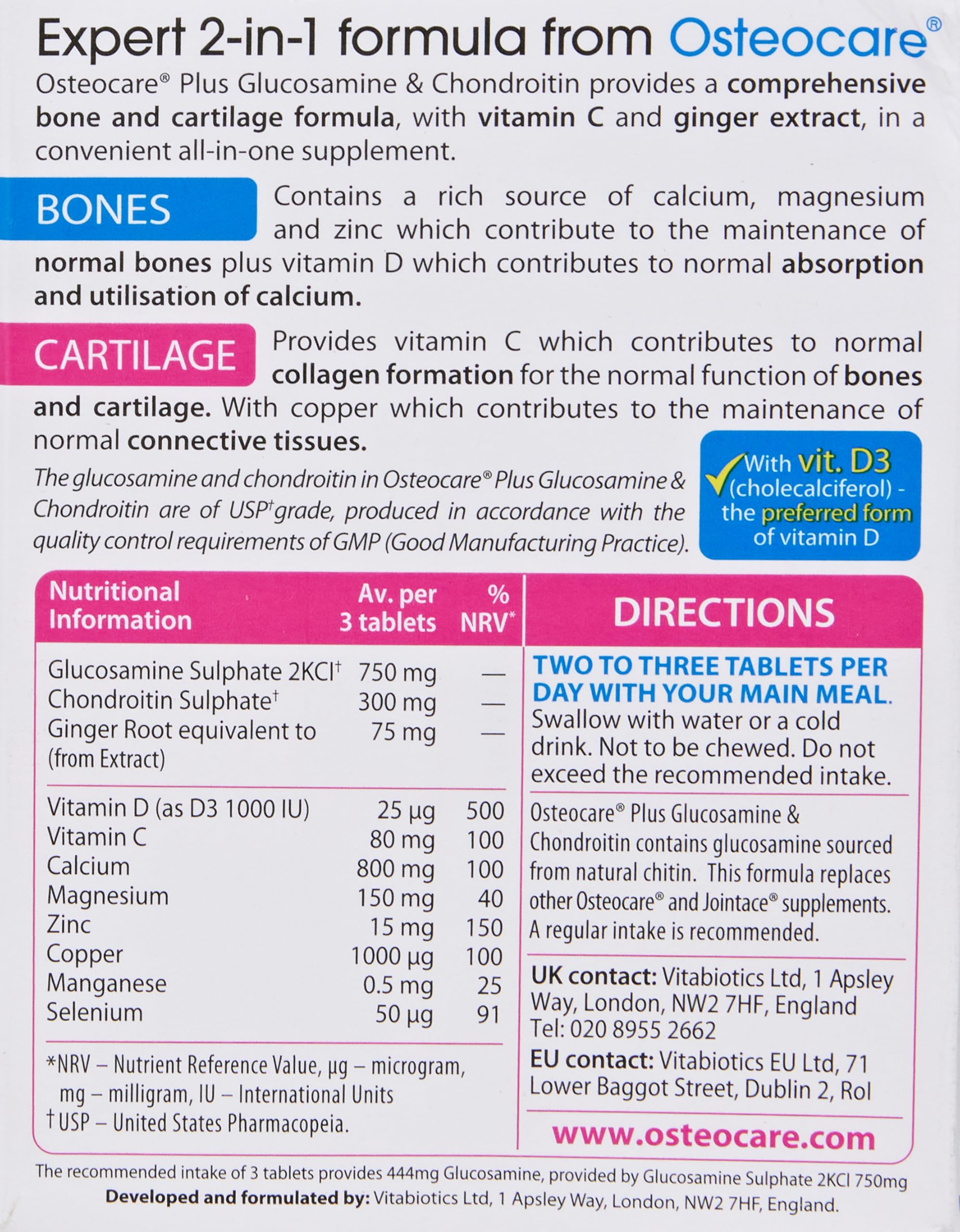 Vitabiotics Osteocare Joint blister, pilules faciles à avaler et accessibles.