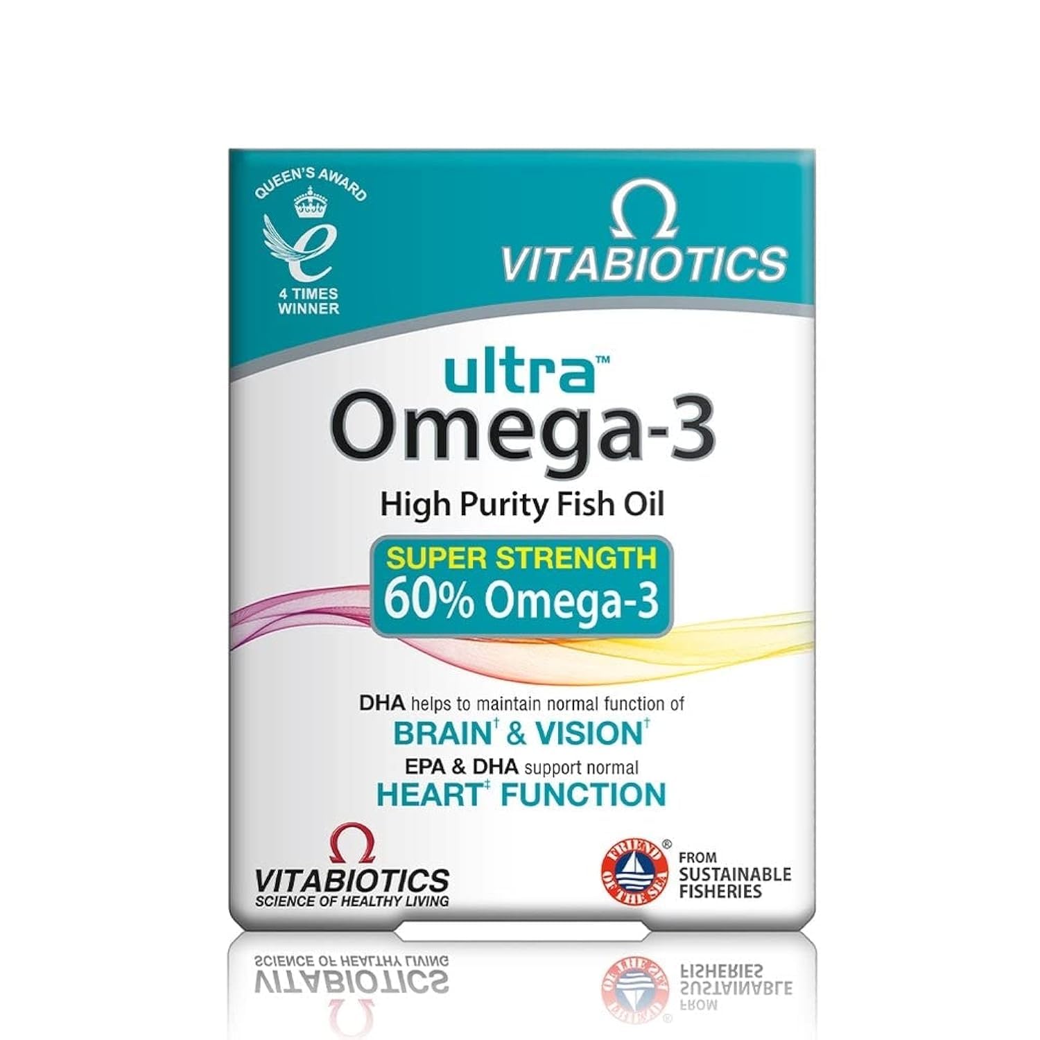 Vitabiotics Ultra Omega3 - Bouteille de gélules, soutien potentiel du cœur et du cerveau.